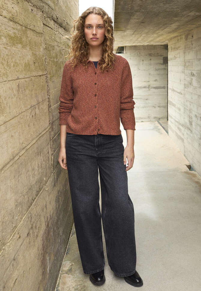 Moss-stitch cardigan, Chilli orange, completeTheLook