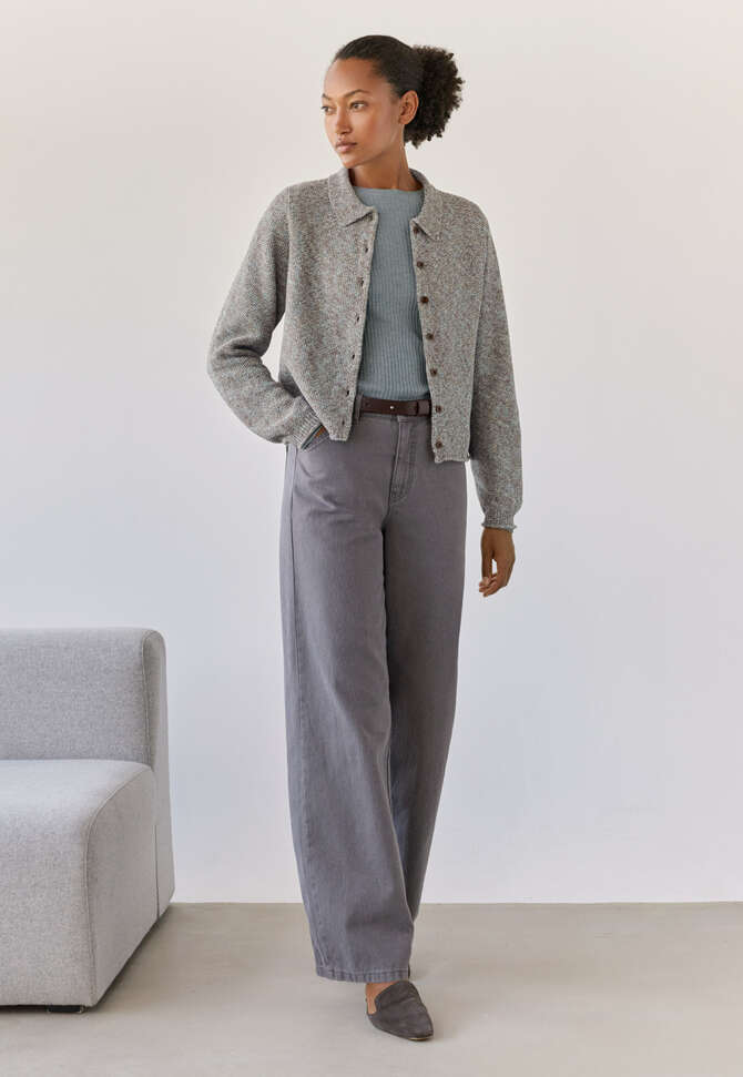 Moss-stitch cardigan, Taupe mint, completeTheLook