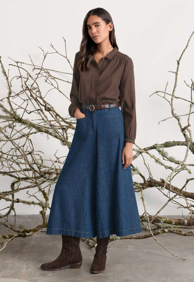 Indigo-dyed culottes, Dark denim, completeTheLook