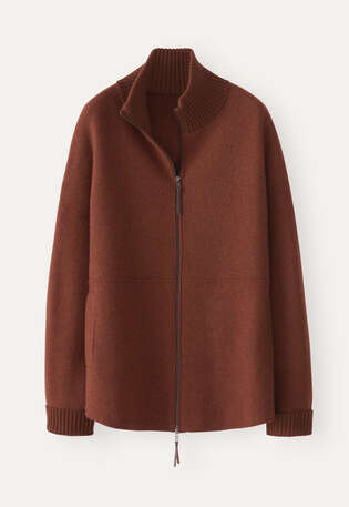 Zip-front knitted jacket, Dark copper, webstill