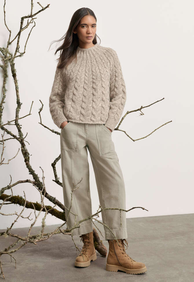 Cropped seam-detail trousers, Sage grey, completeTheLook