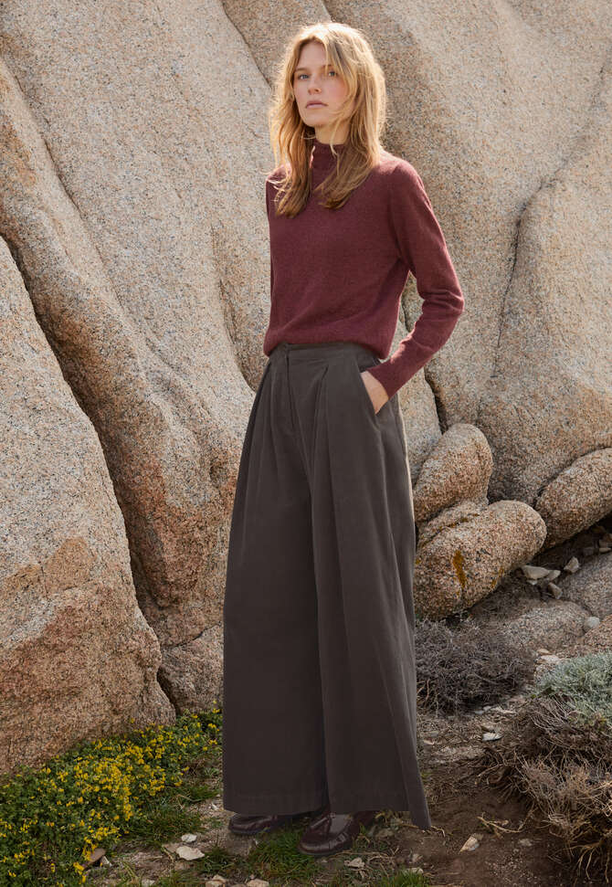 Slim funnel-neck sweater, Cranberry, completeTheLook