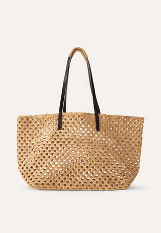 Woven bag with leather handle, Tea, webstill