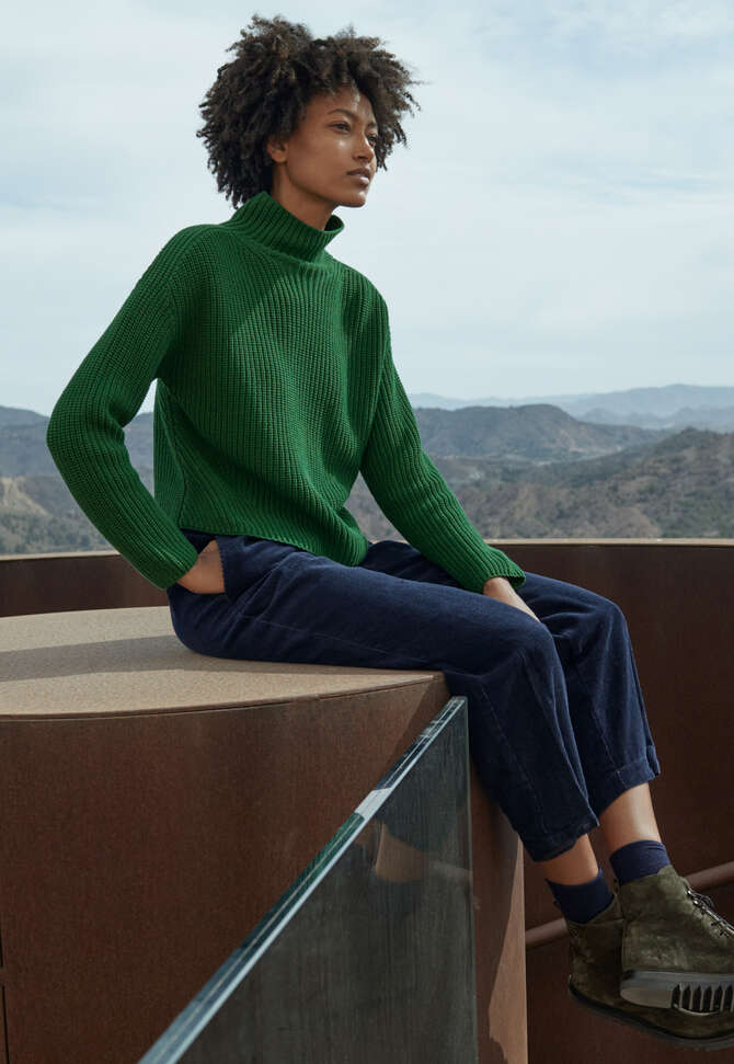 Funnel-neck sweater, Emerald green, completeTheLook