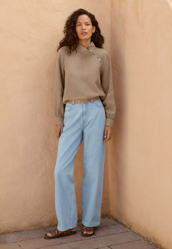 Funnel neck blouse, Soft brown, completeTheLook