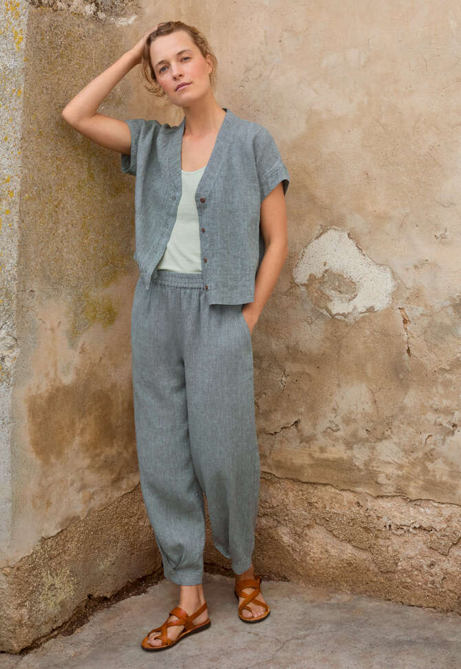 Crinkle tapered trousers, Aqua grey, completeTheLook