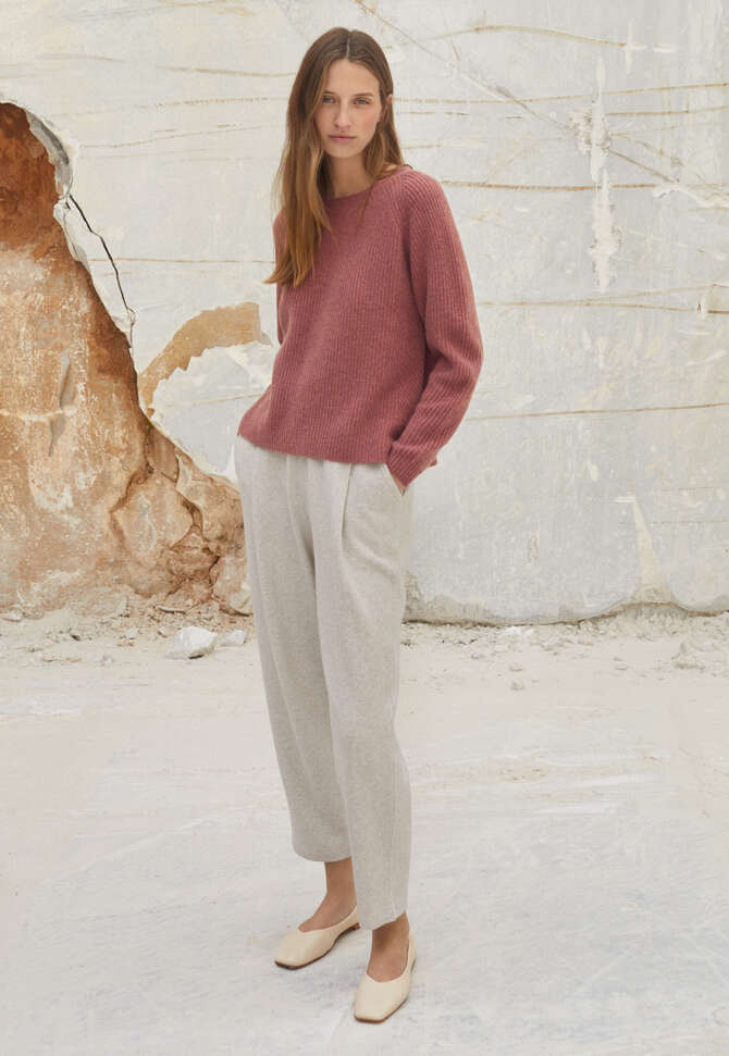 Ribbed crew-neck sweater, Soft berry, completeTheLook