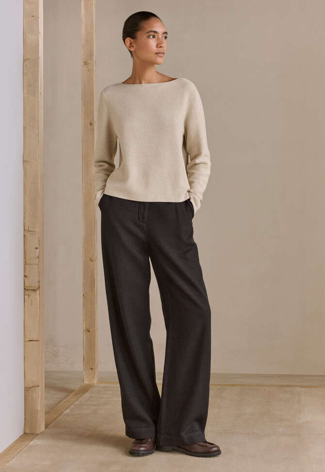 Boat-neck sweater, Fawn cream, completeTheLook