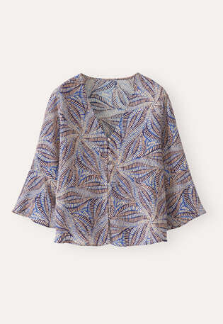 Printed fluted sleeve blouse, Mink blue, webstill