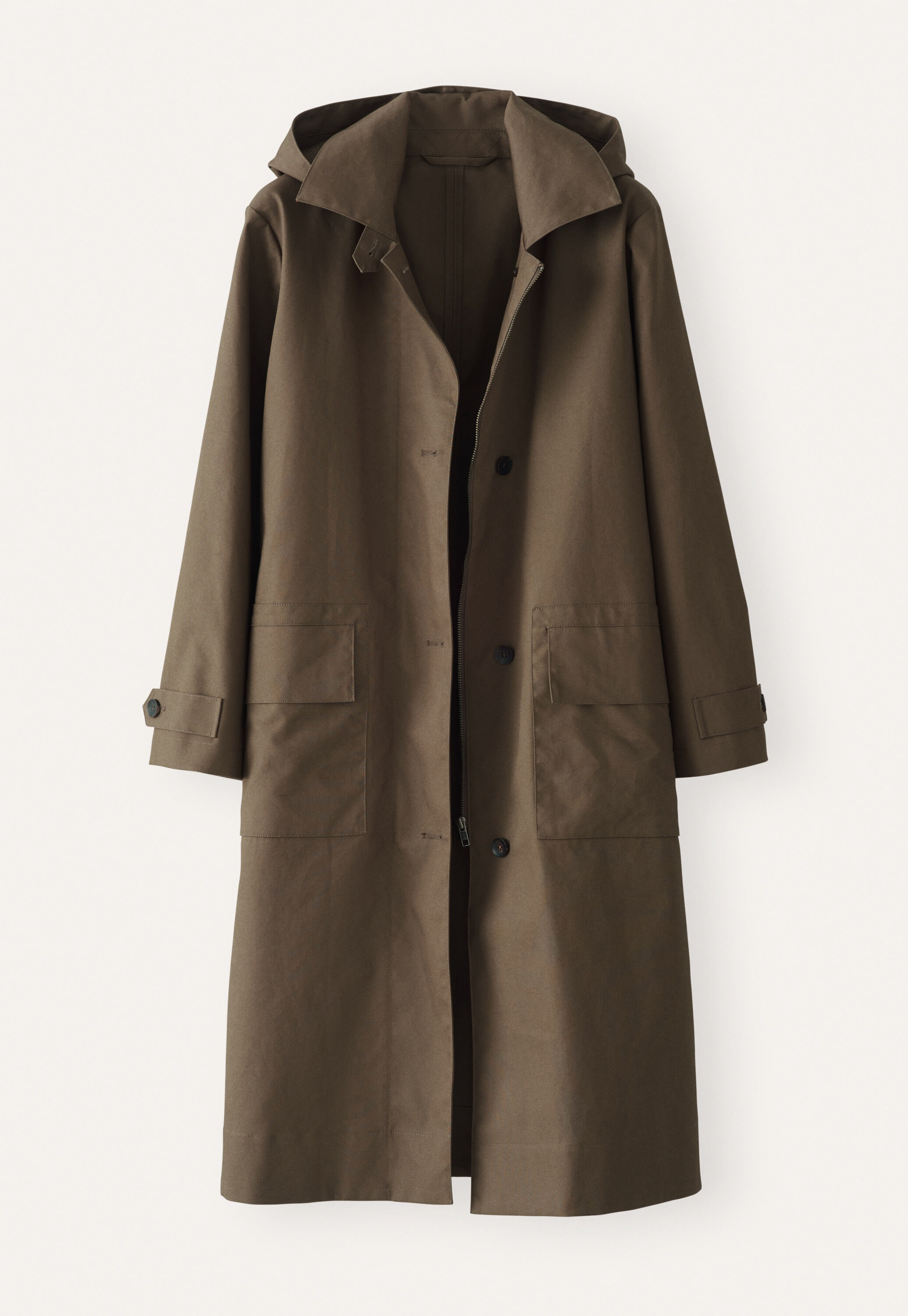 The metal zip fastening is hidden by the wide placket that fastens with real horn buttons.