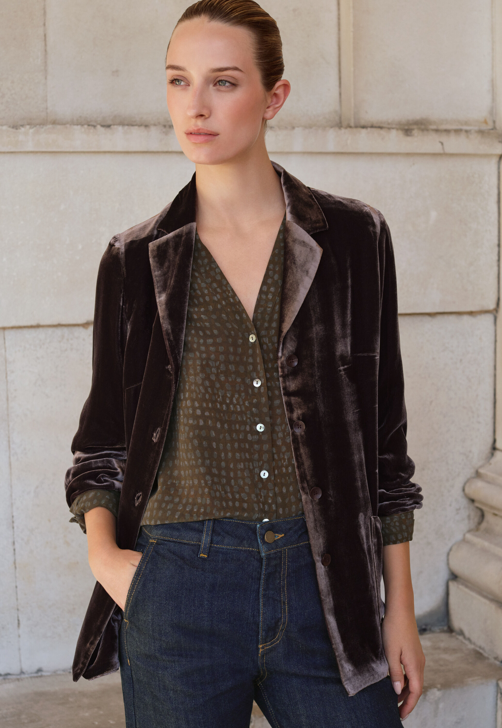 Long velvet jacket, Dark mulberry, large