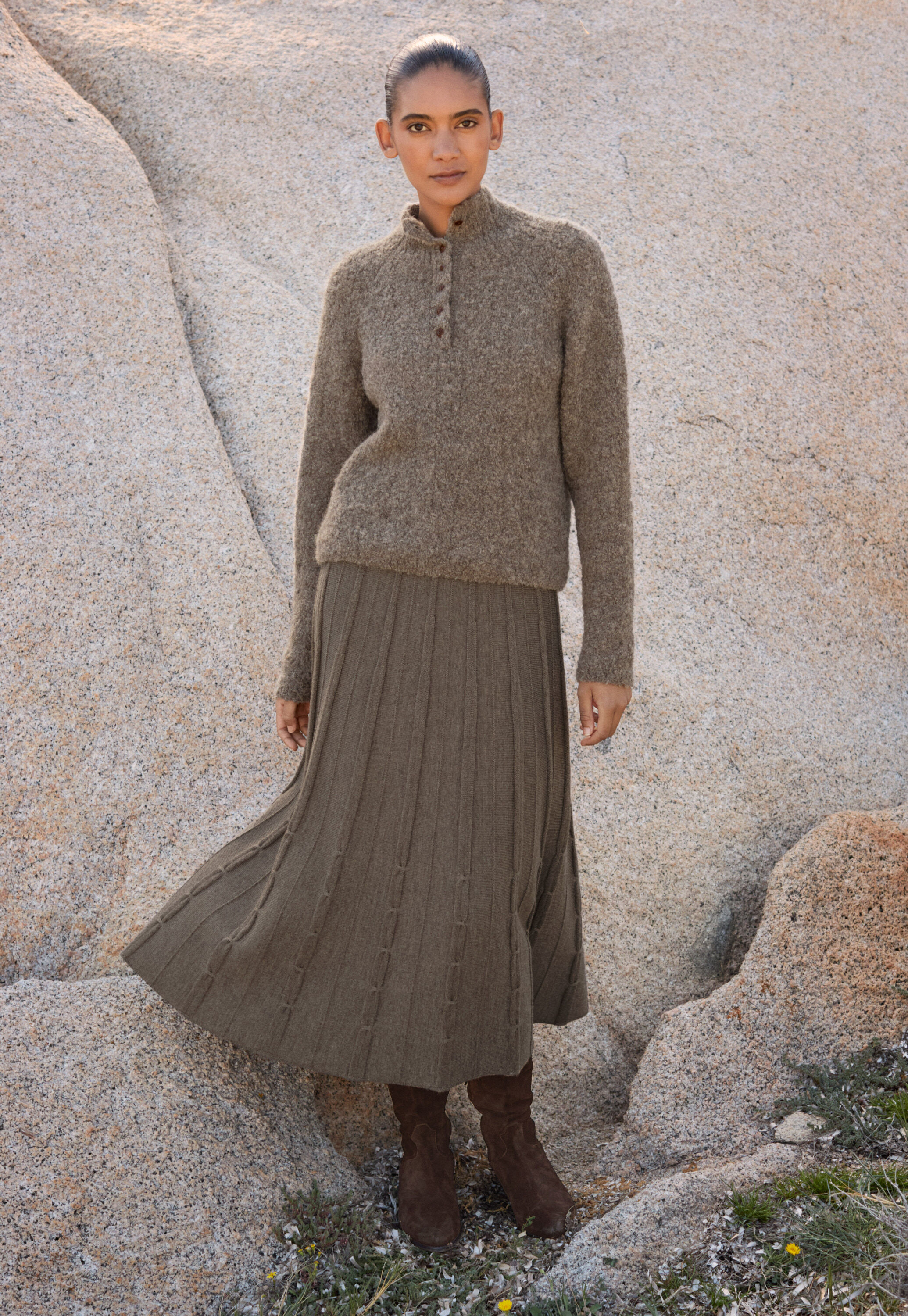 Button-neck sweater, Dark taupe, large