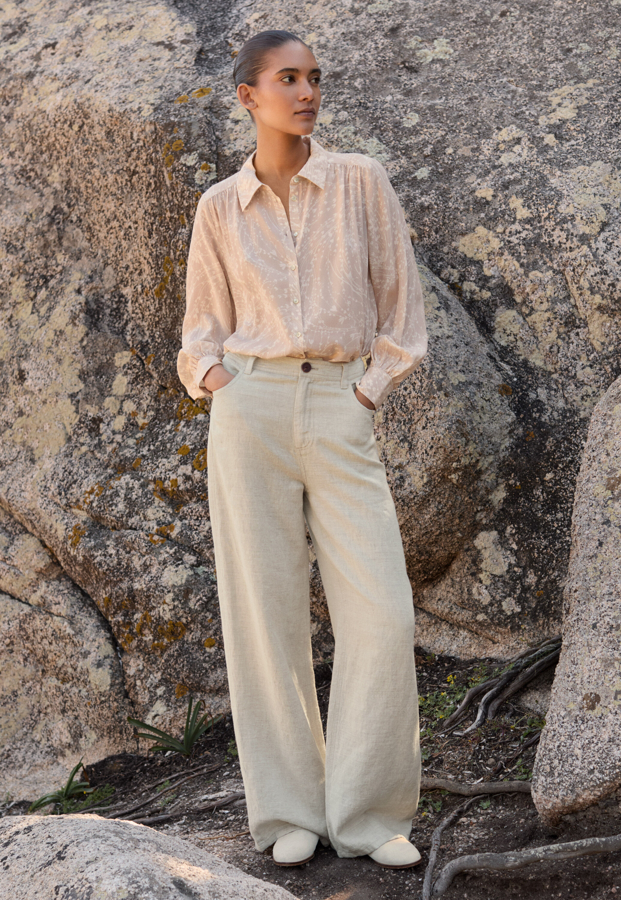 Wide & straight leg trousers, Ecru grey, large