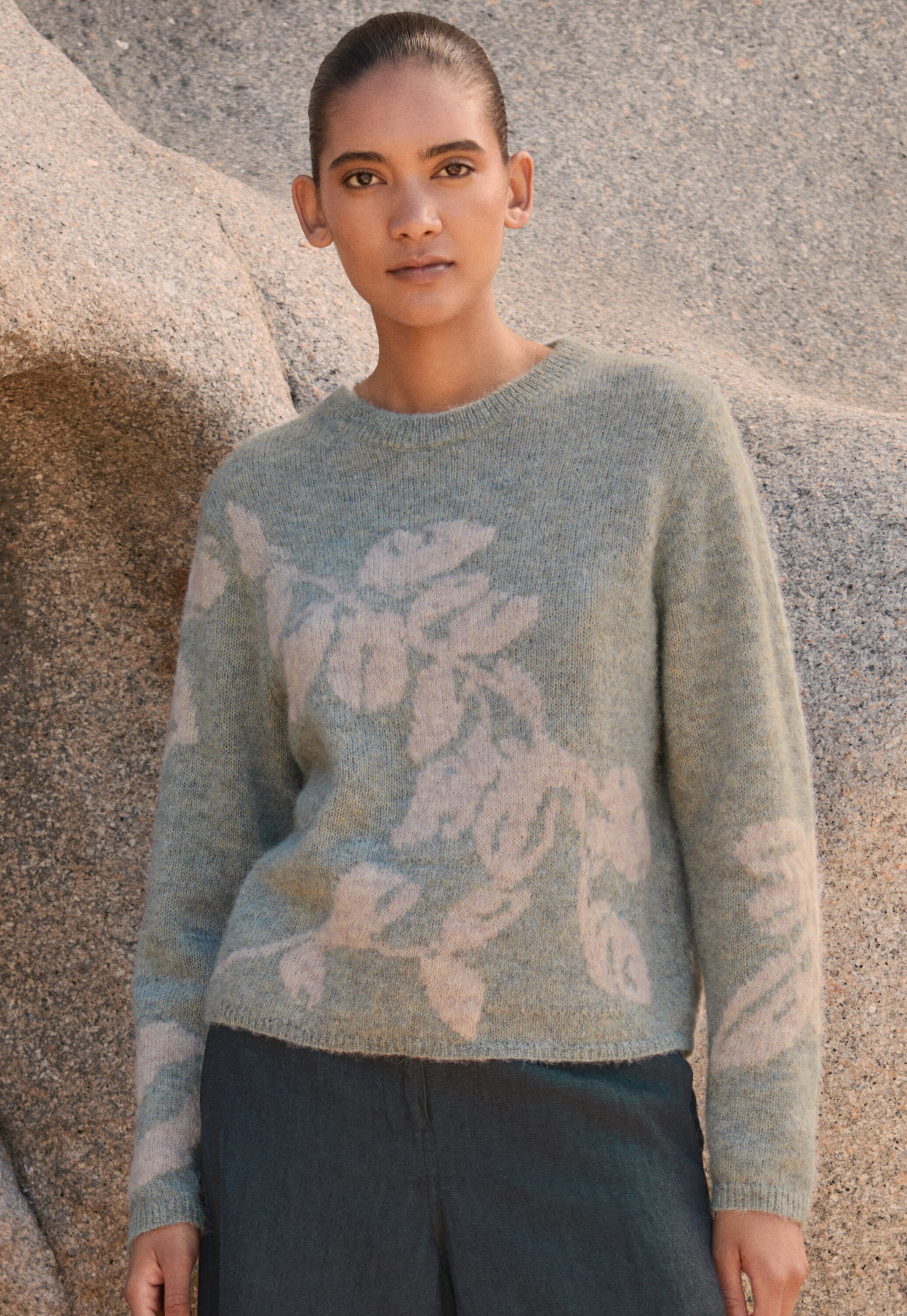 Intarsia sweater, Frosted lavender, large