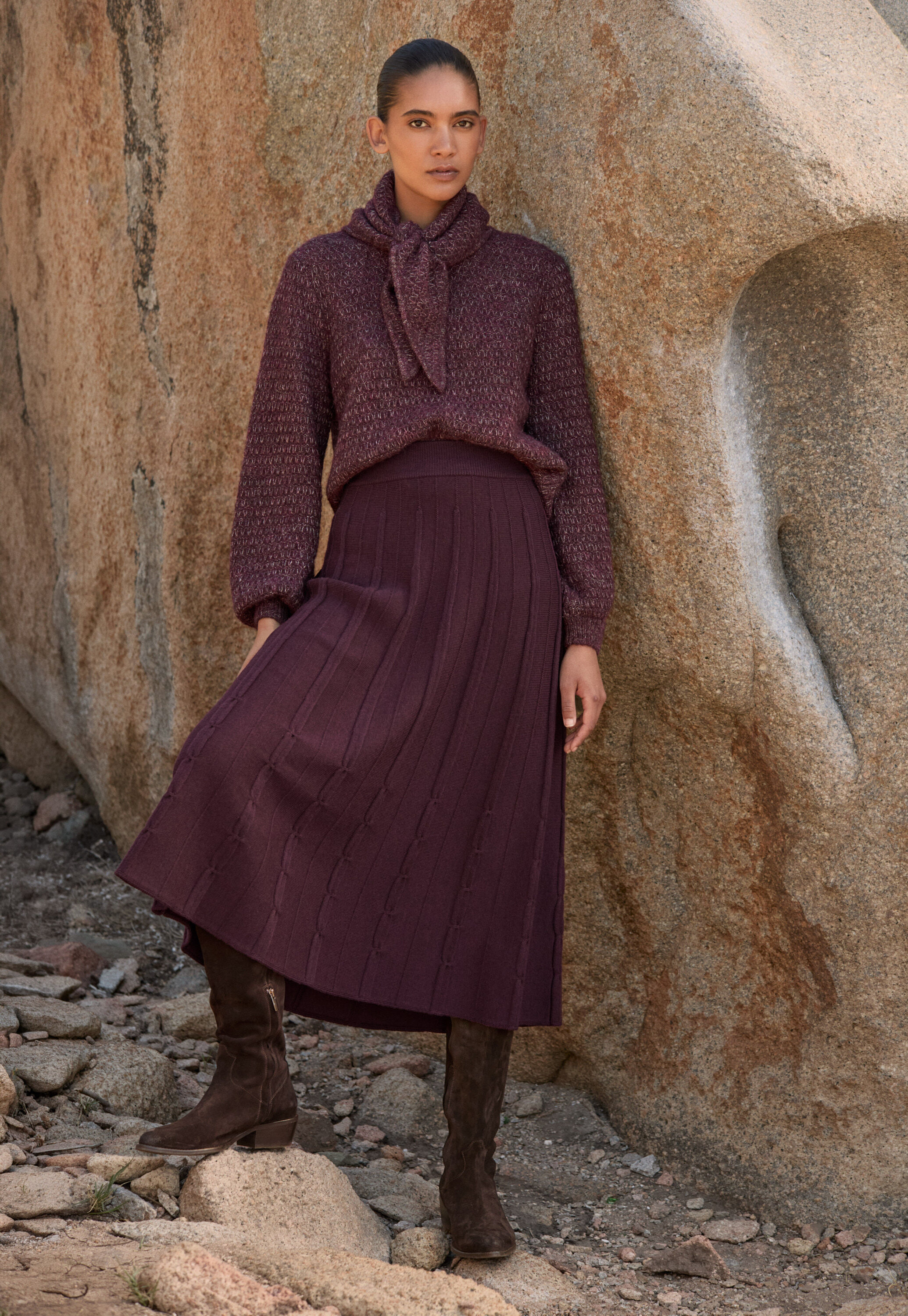 Tuck-stitch sweater, Dark plum, large