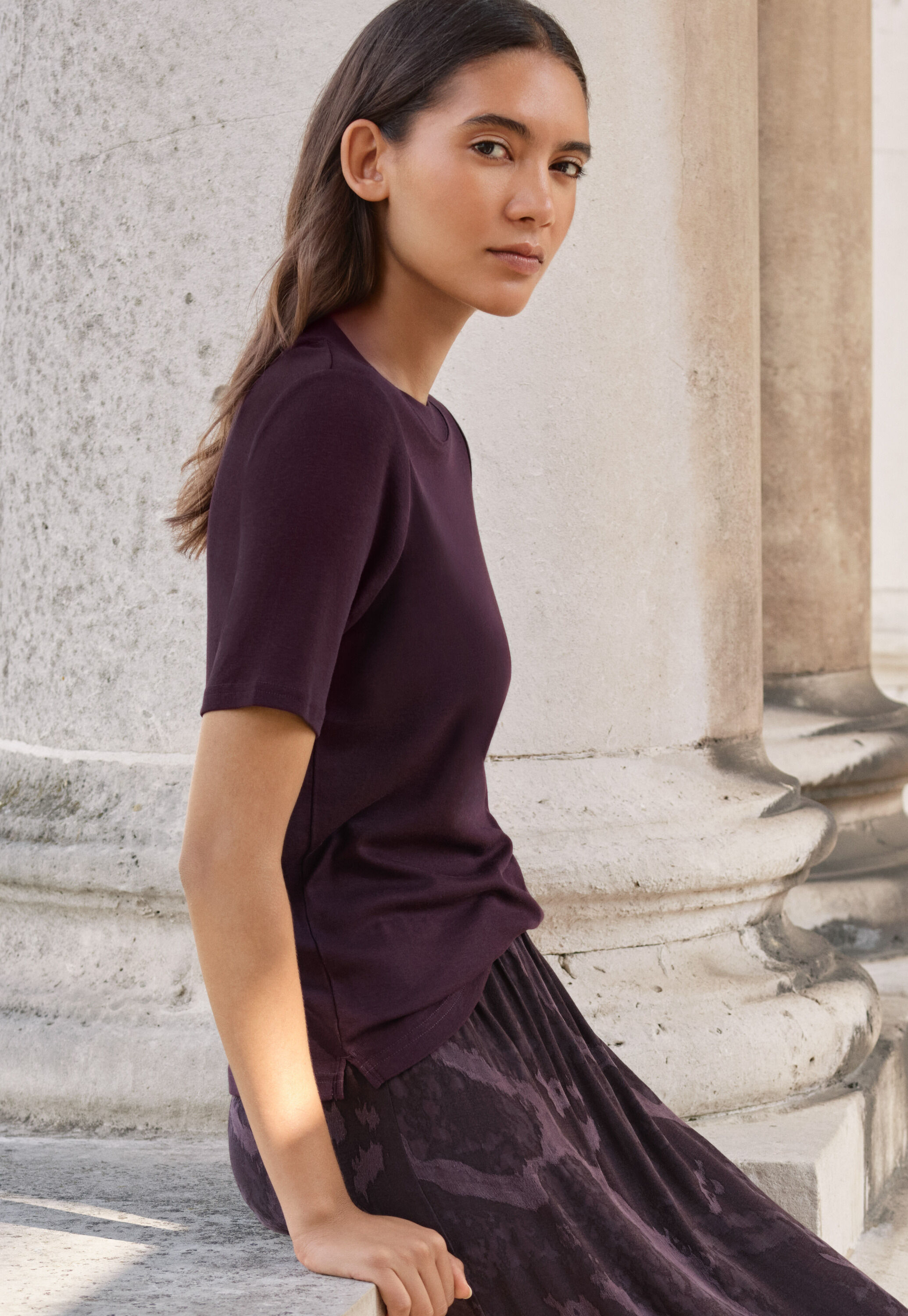 Silk & cotton T-shirt, Blackberry, large