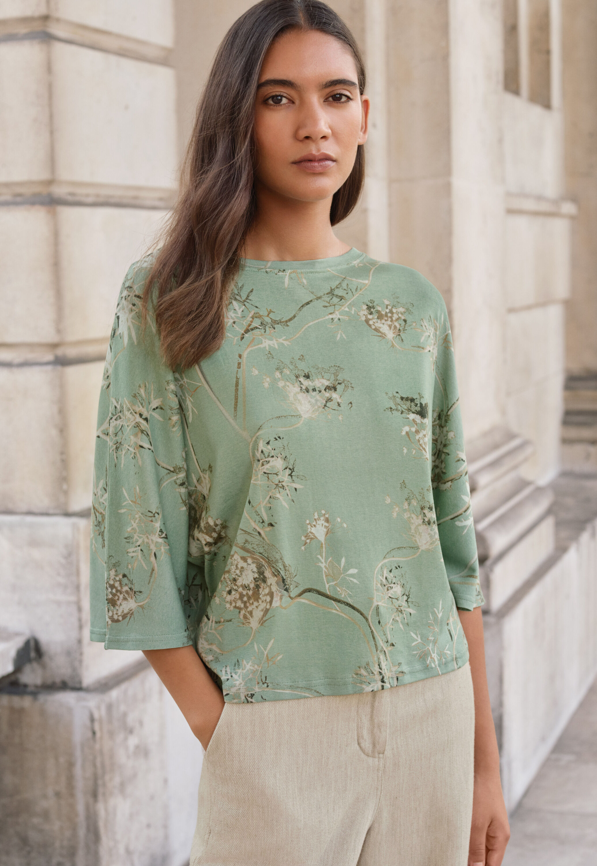Printed jersey top, Soft aqua, large
