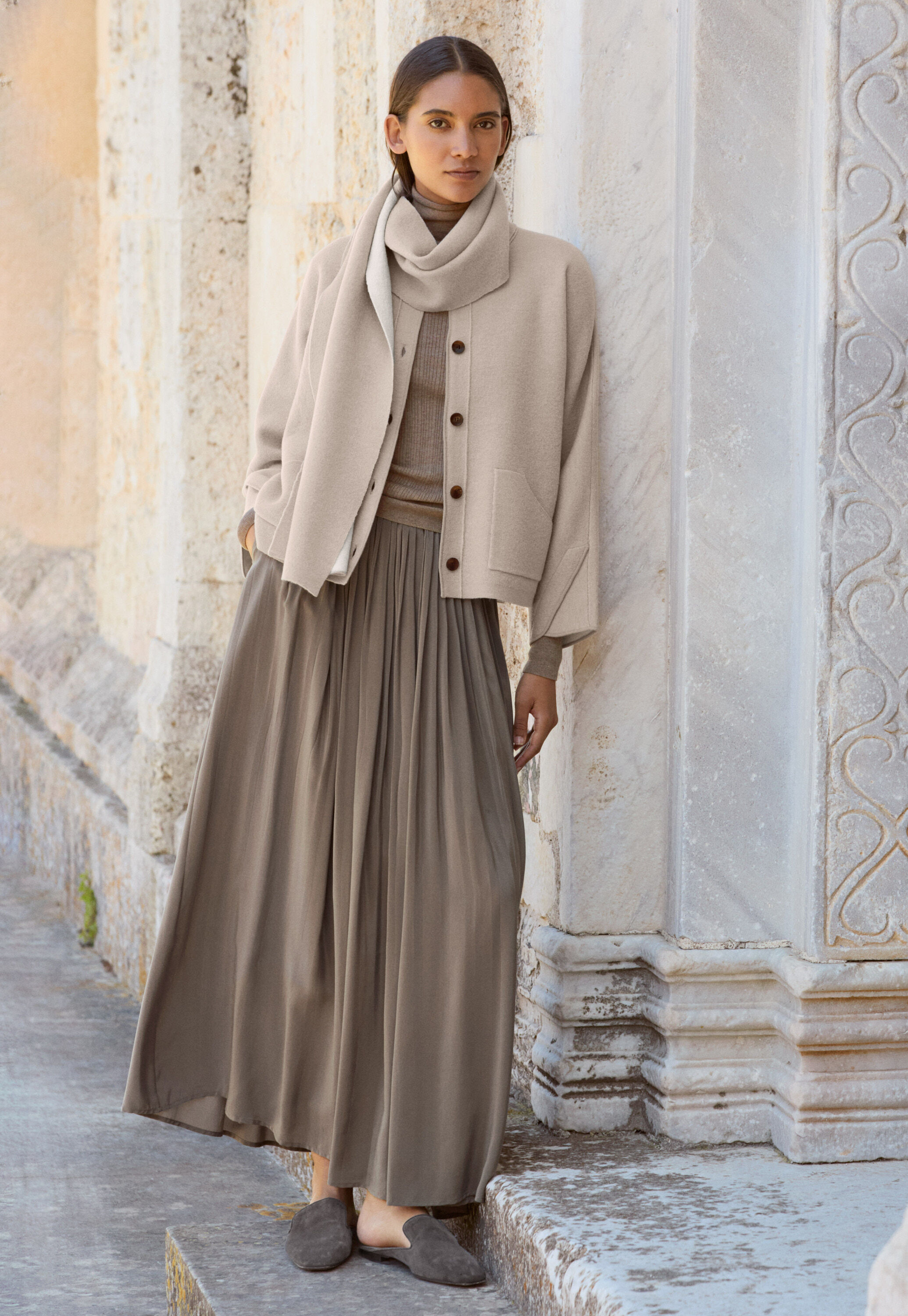 Plaited boiled jacket, Pale stone, large