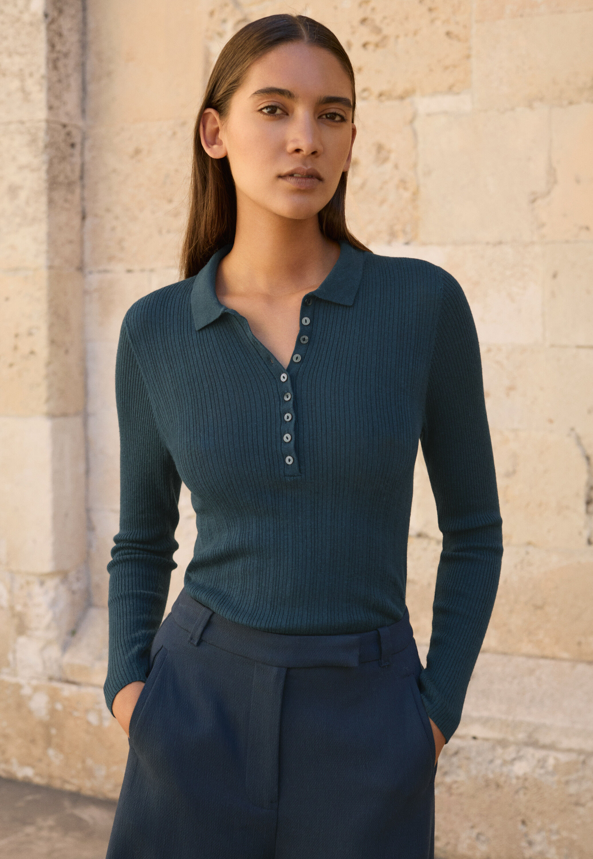 Ribbed polo sweater
