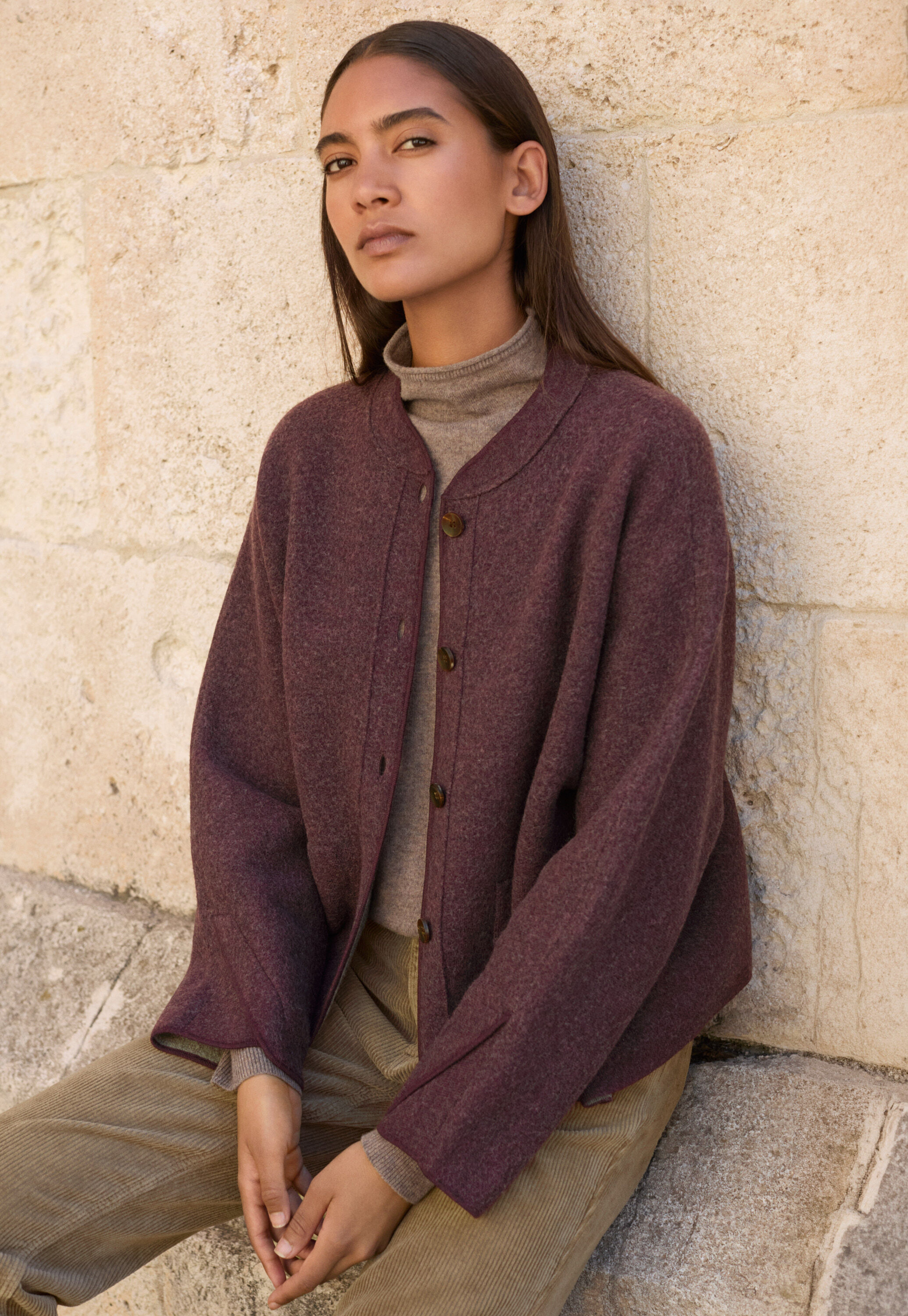 Plaited boiled jacket, Aubergine, large