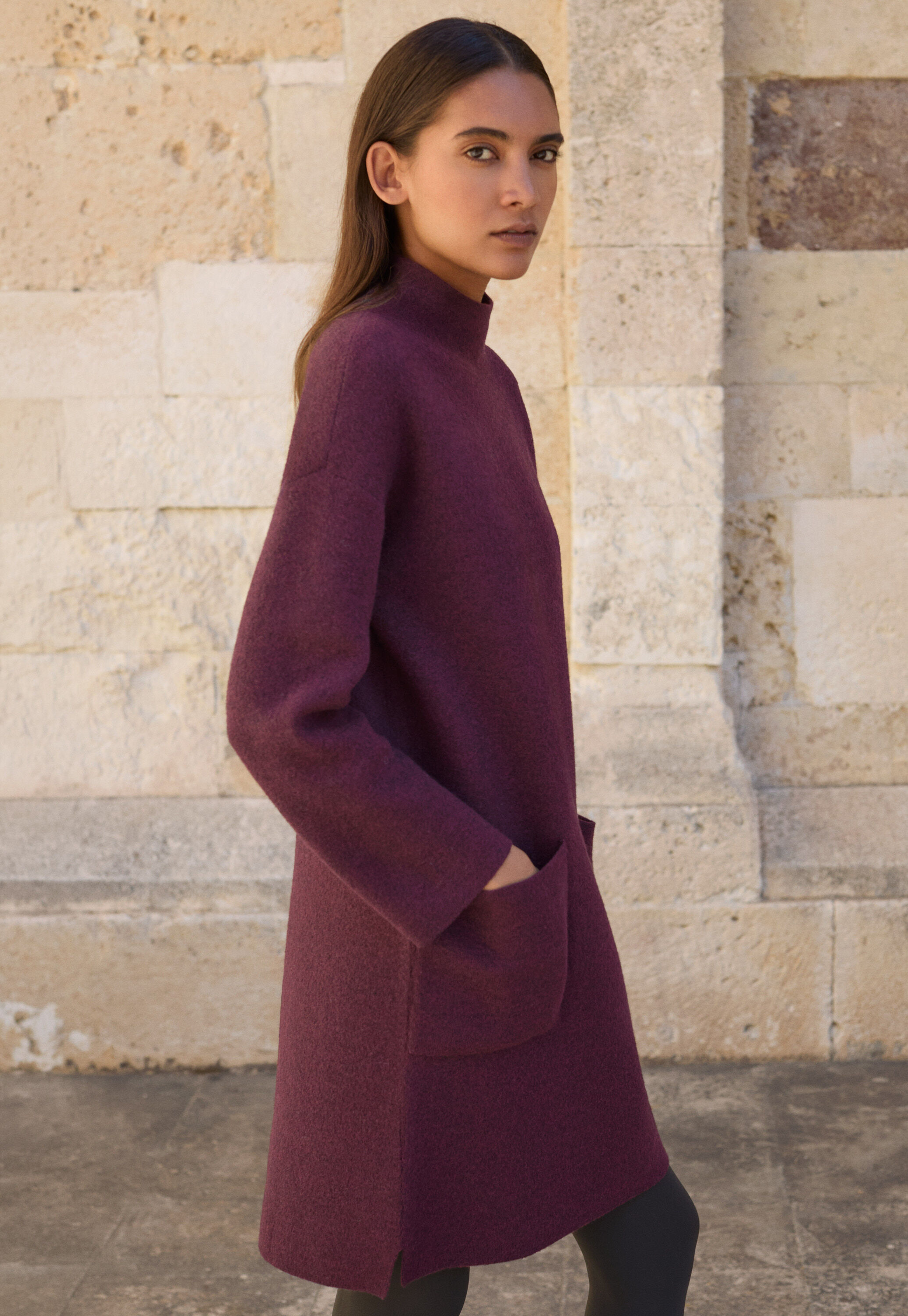 Patch-pocket dress, Aubergine, large