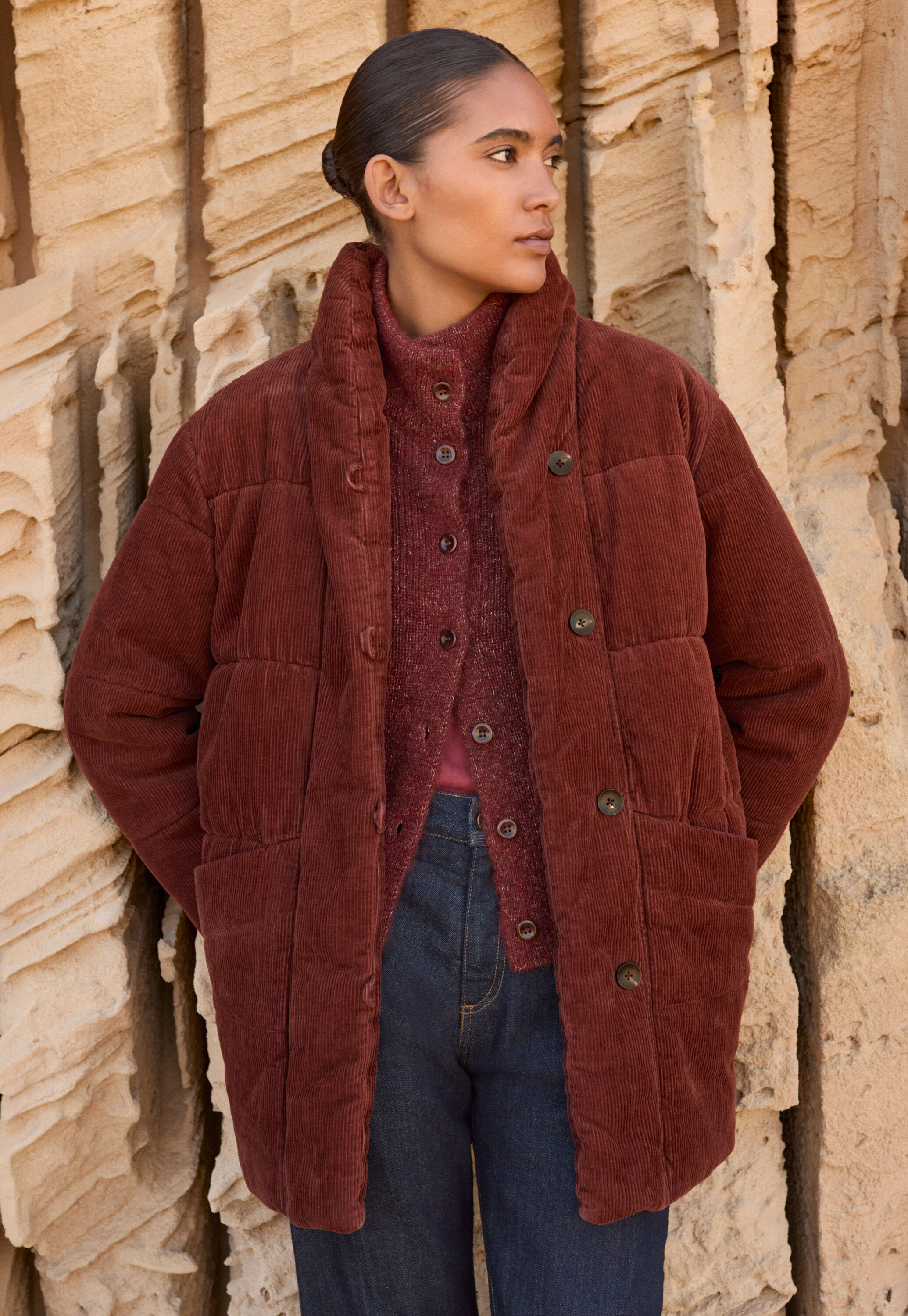 Padded shawl-collar coat, Chilli, large