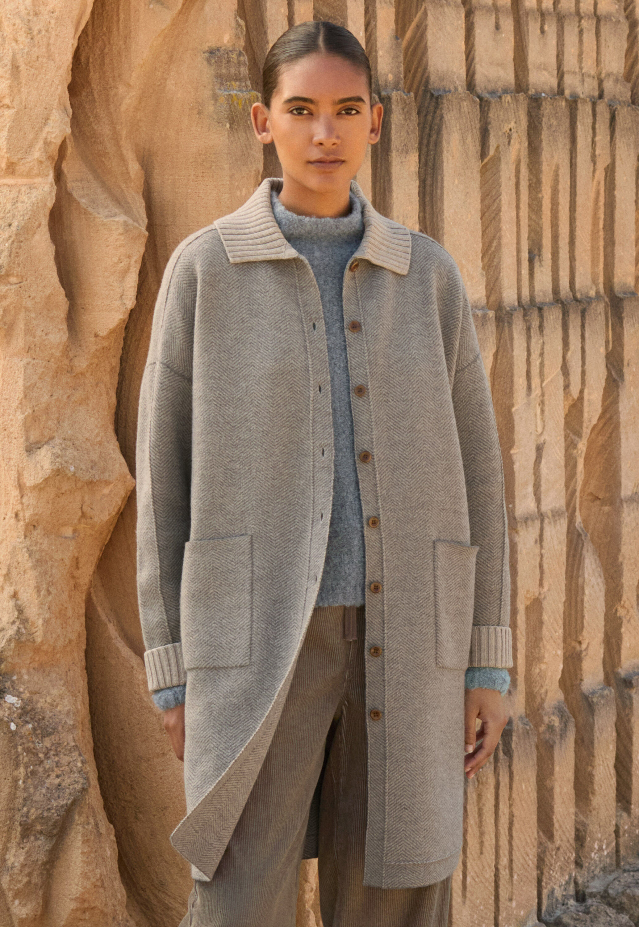 Herringbone coatigan, Taupe fawn, large