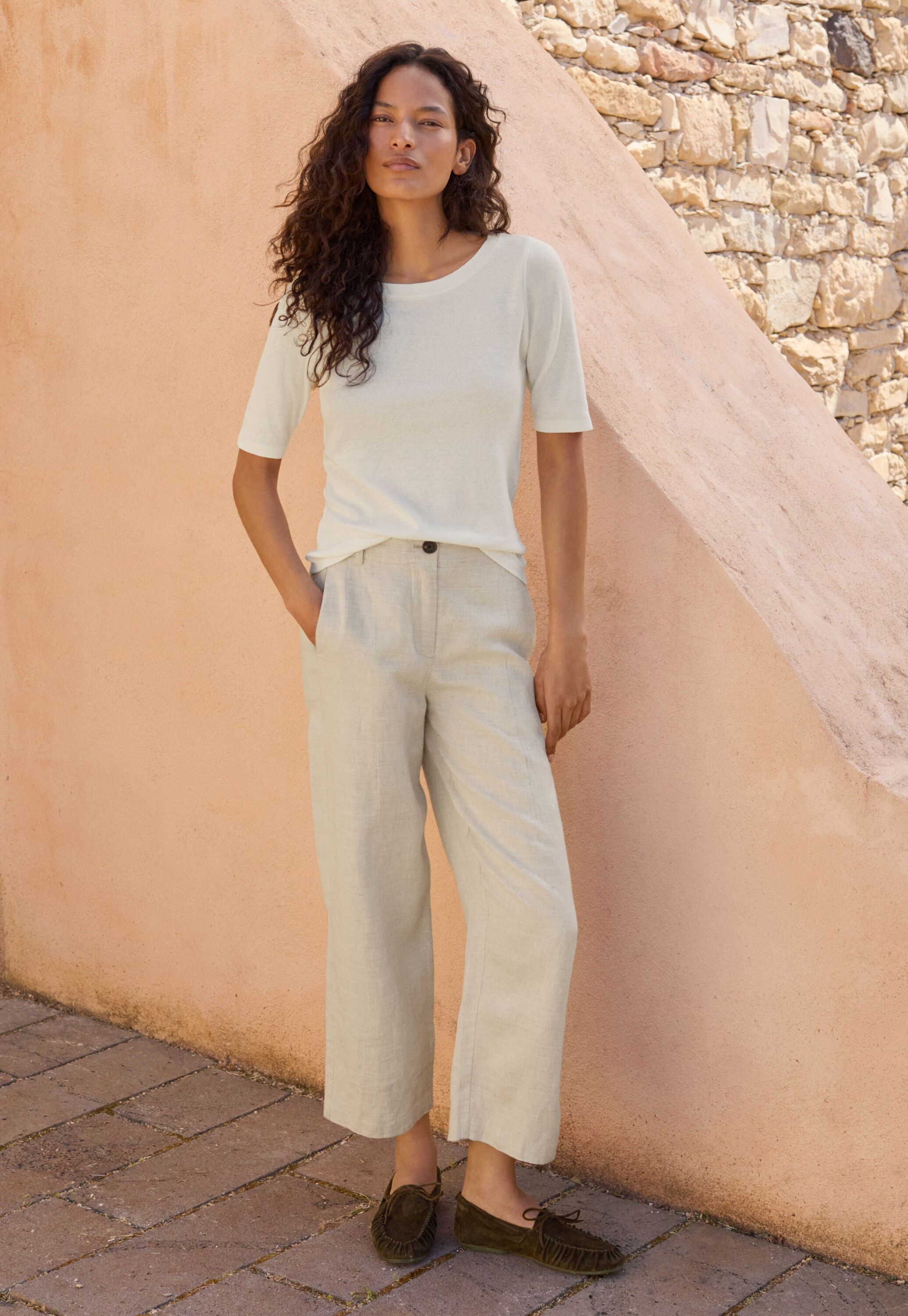 Barrel-leg trousers, Ecru grey, large