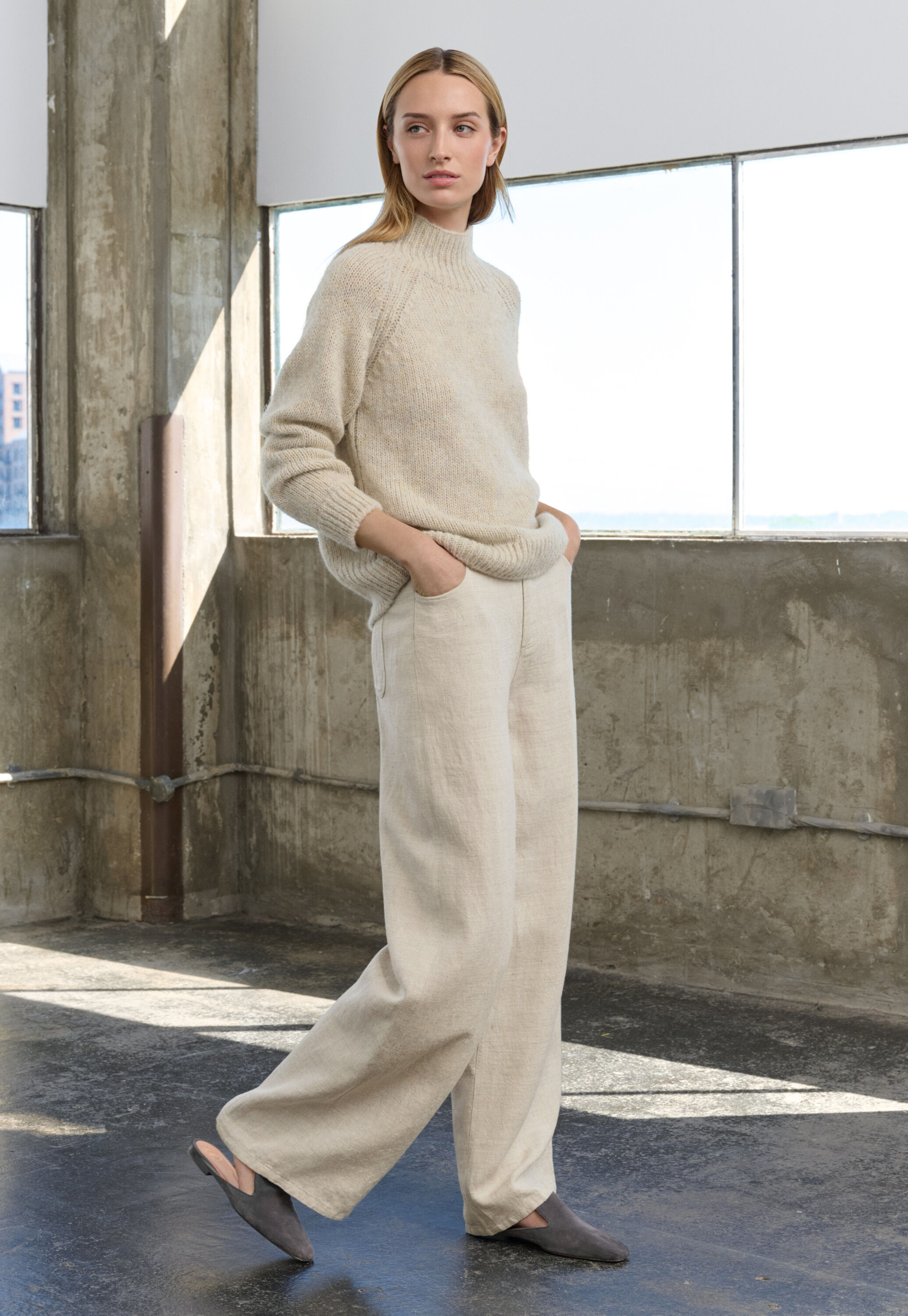 Funnel-neck sweater, Natural stone, large