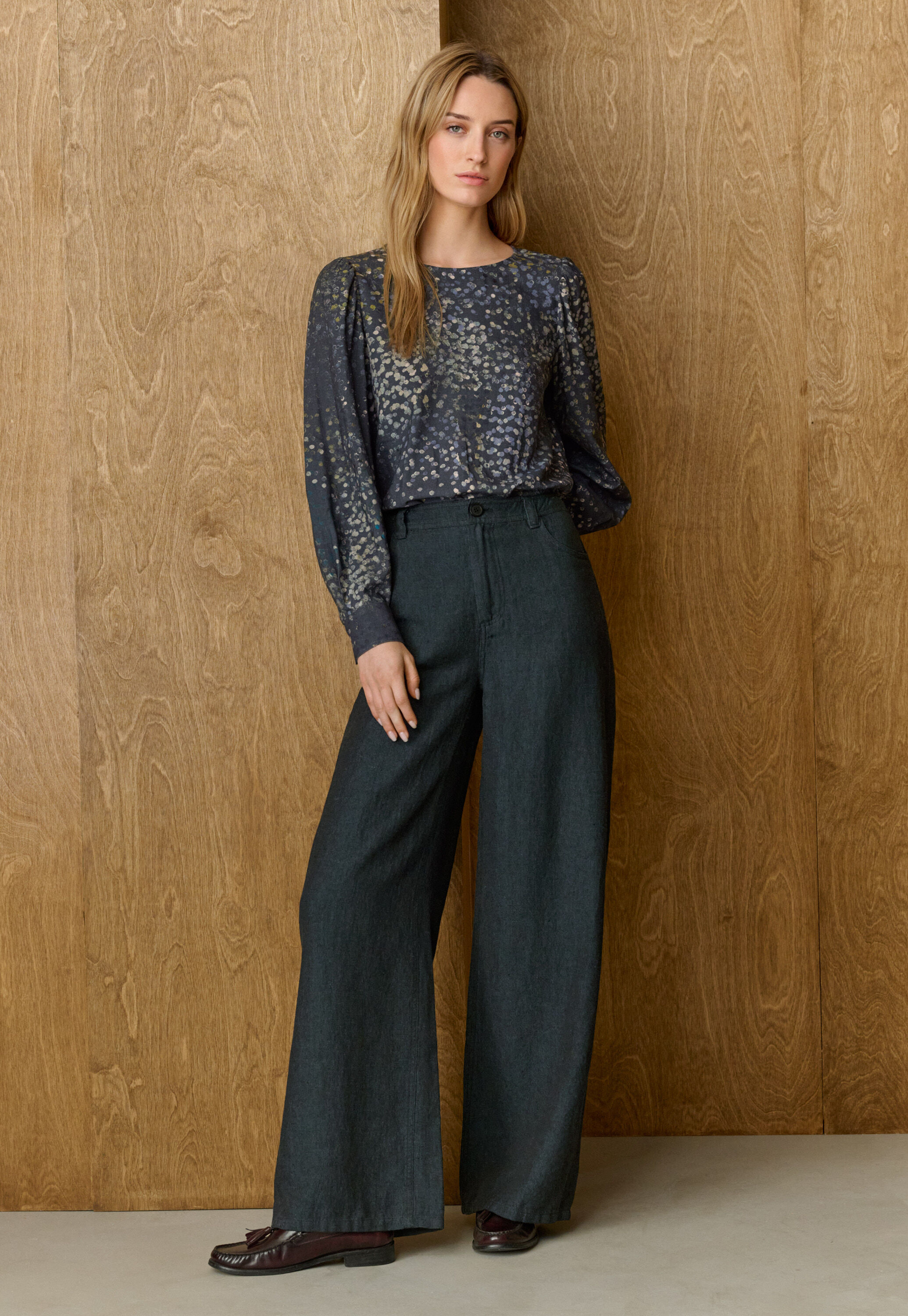 Wide & straight leg trousers, Dark petrol, large