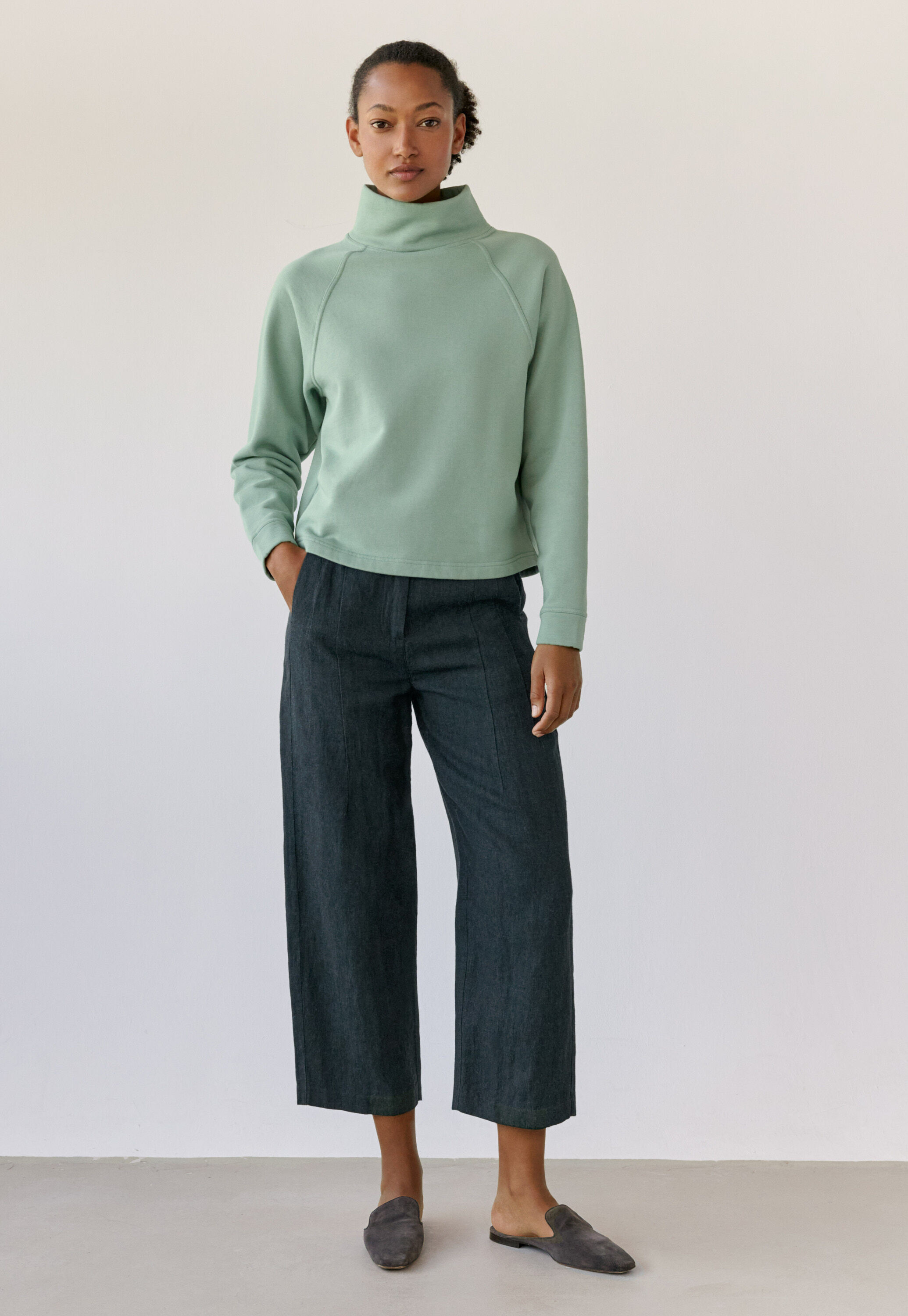 Barrel-leg trousers, Dark petrol, large