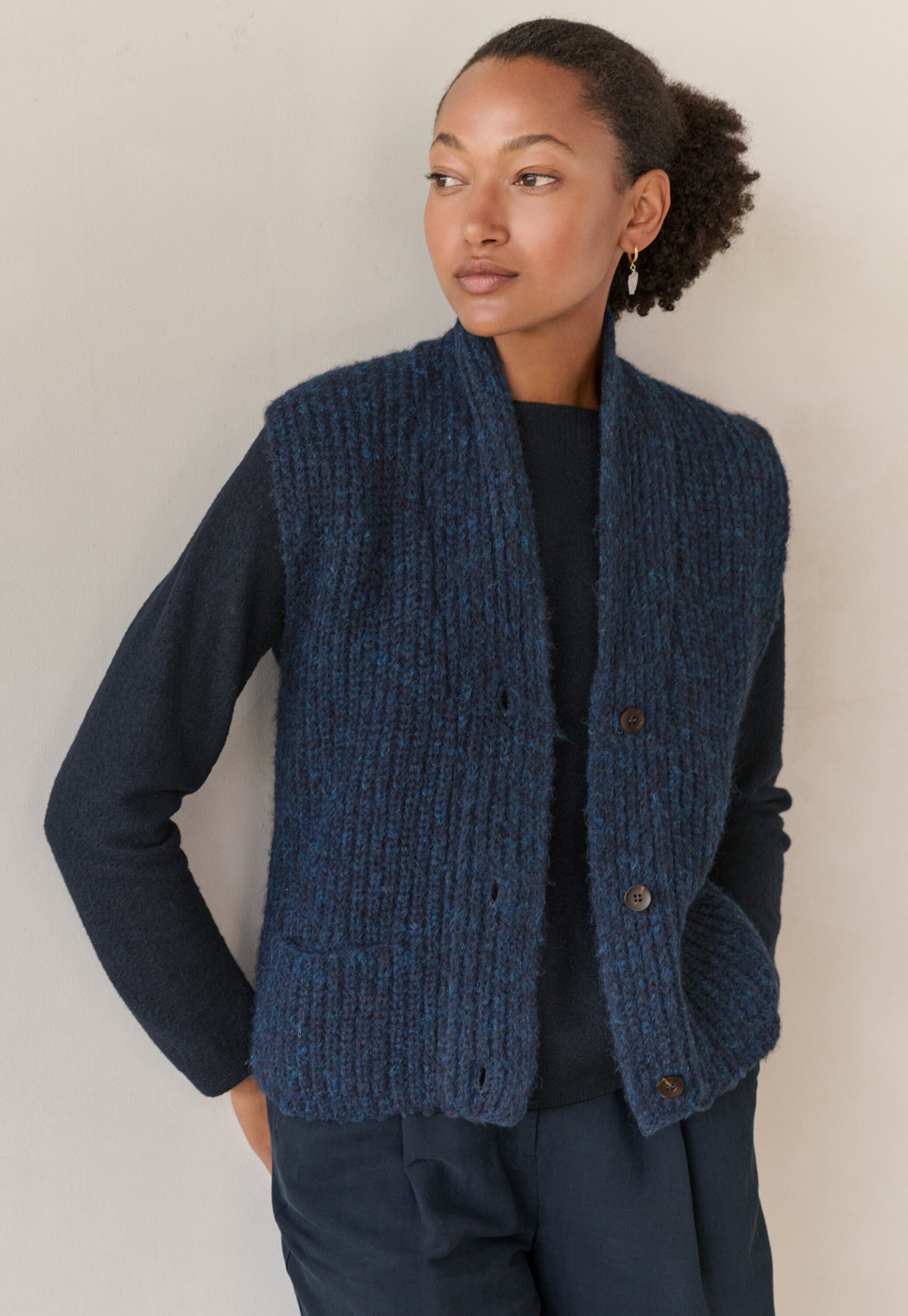 Shawl-collar cardigan, Dark petrol, large