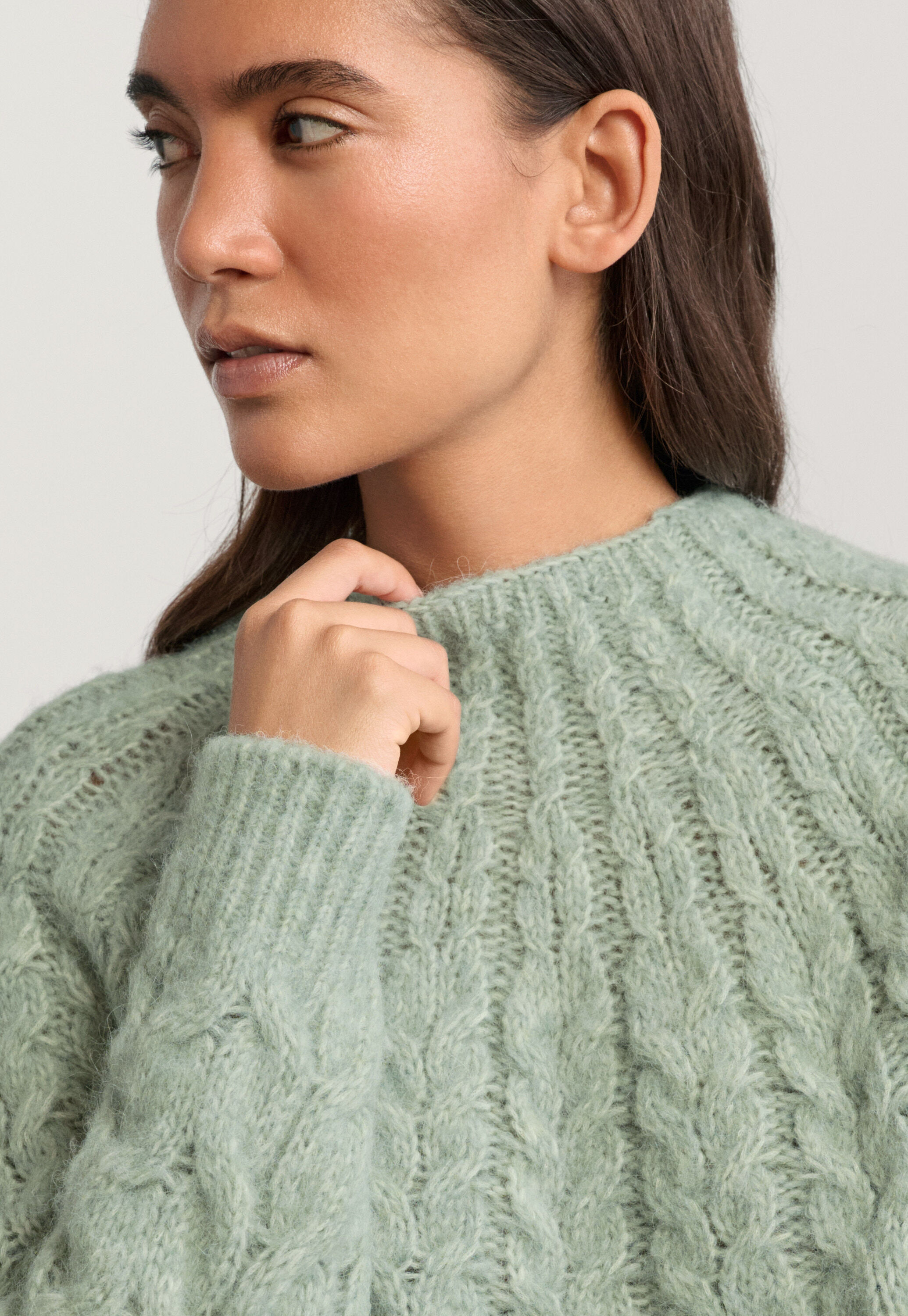 Cable-stitch sweater, Pale thyme, large