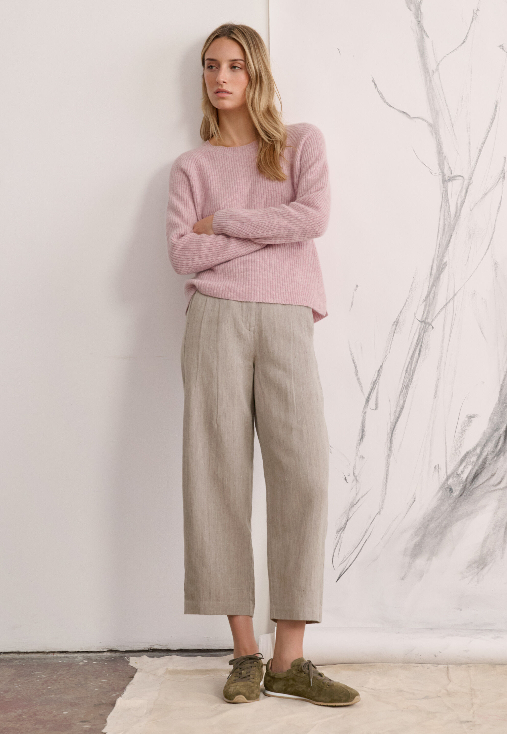 Ribbed crew-neck sweater, Soft orchid, large