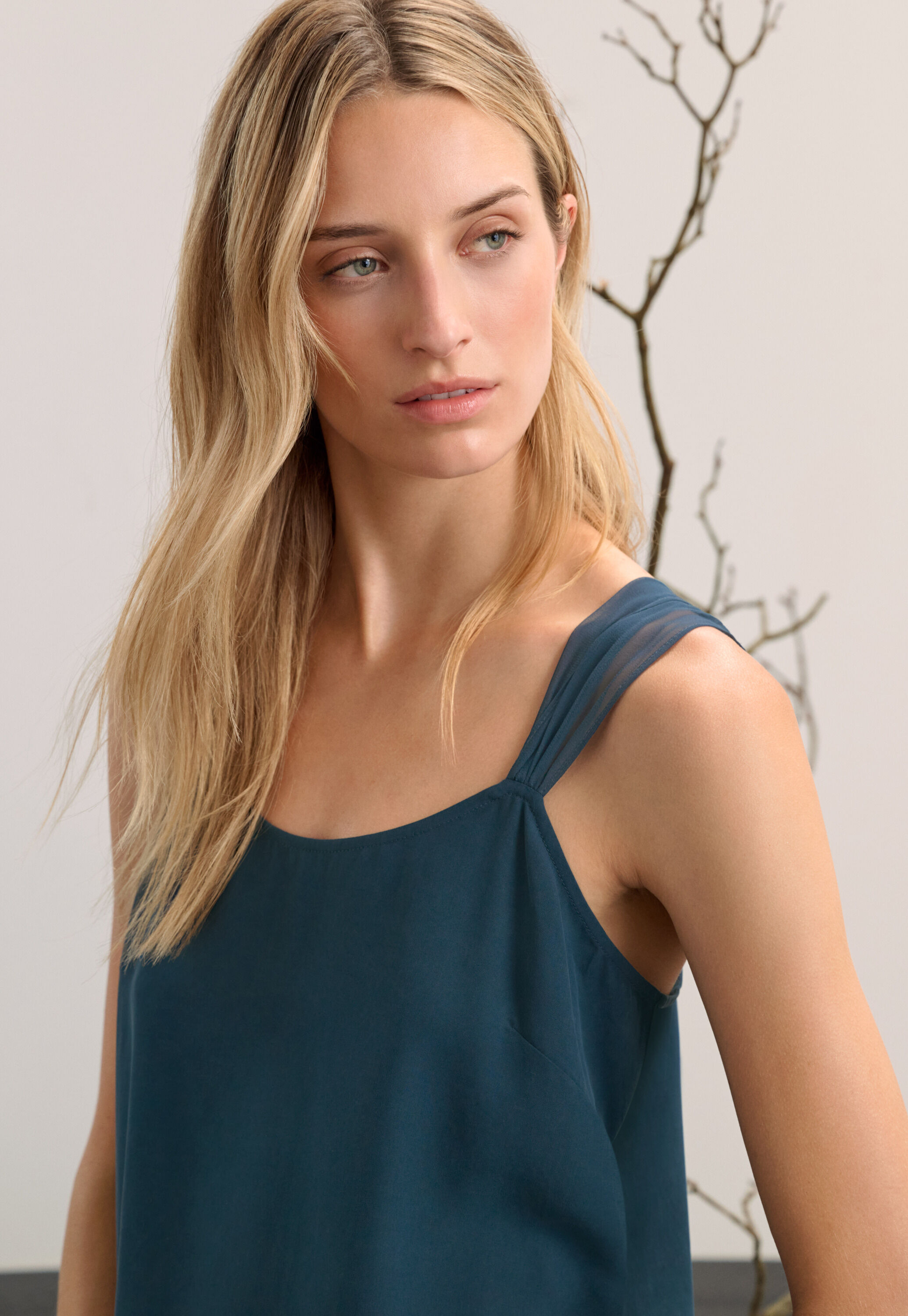 Chiffon strap camisole, Dark teal, large