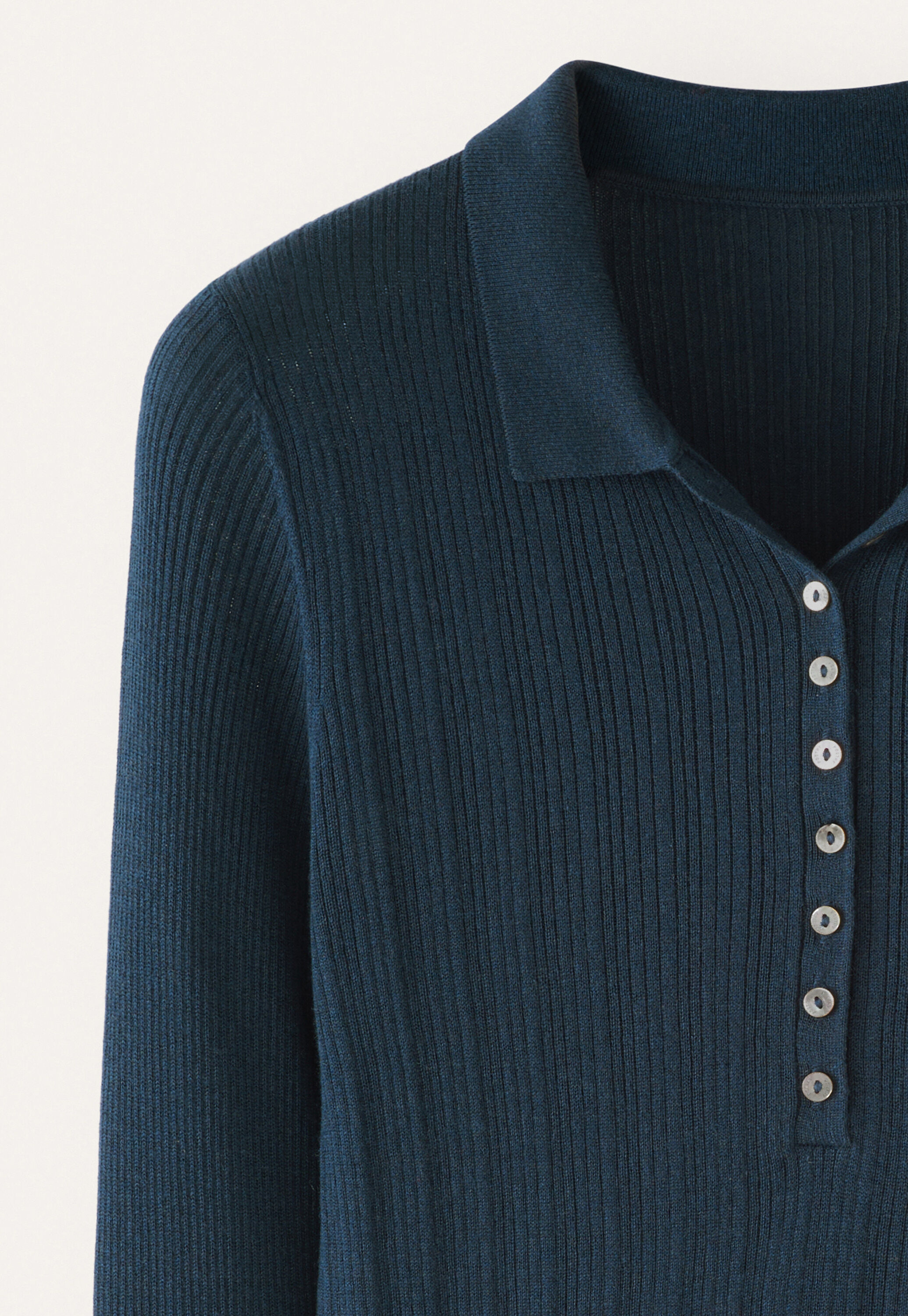 Ribbed polo sweater, Dark petrol, large