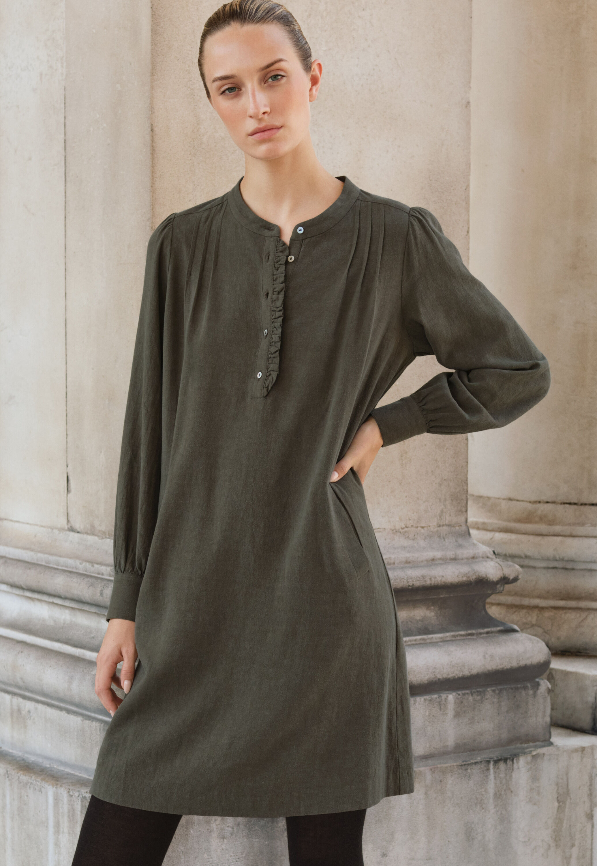 Pleat-front dress