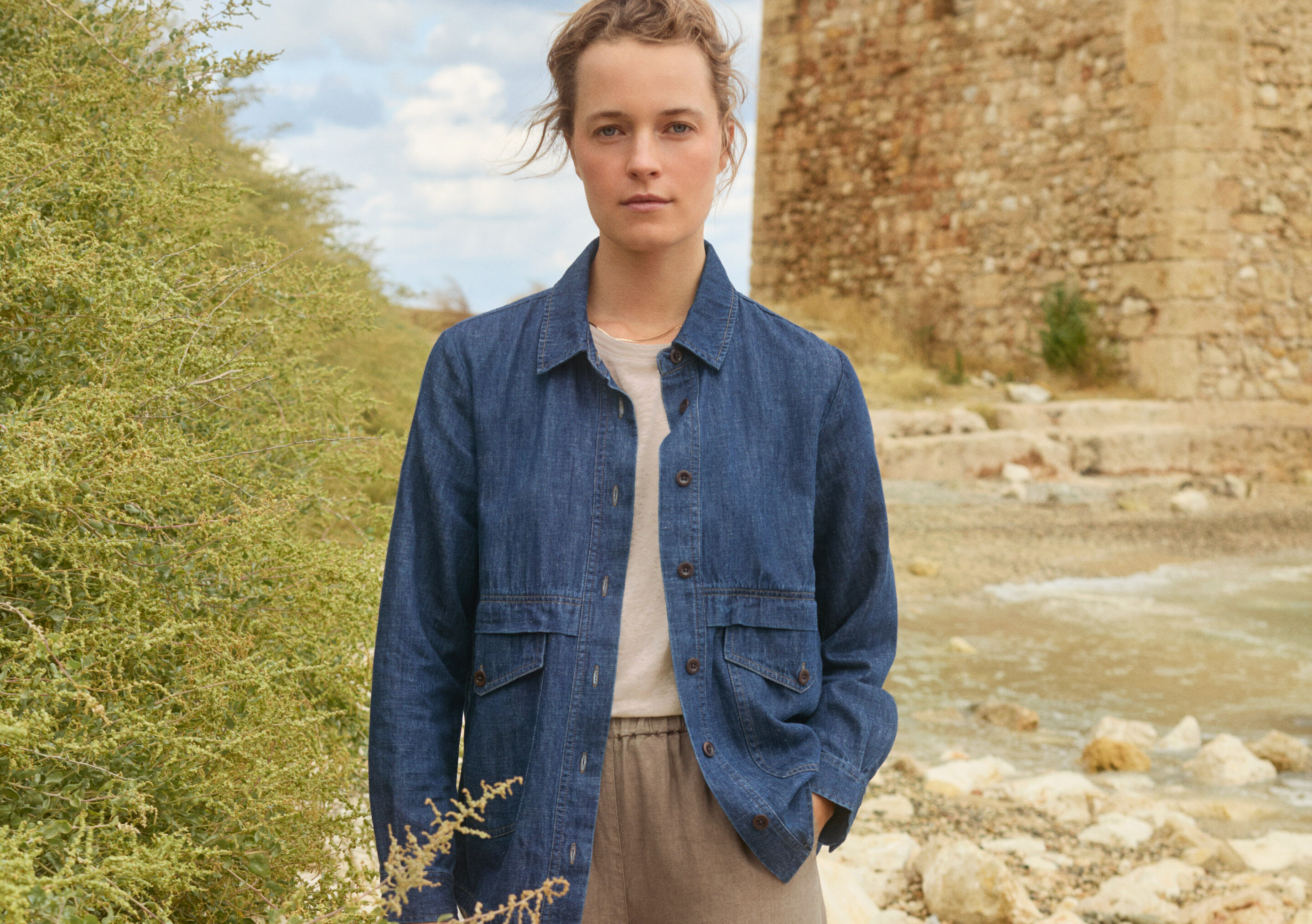 Indigo-dyed overshirt