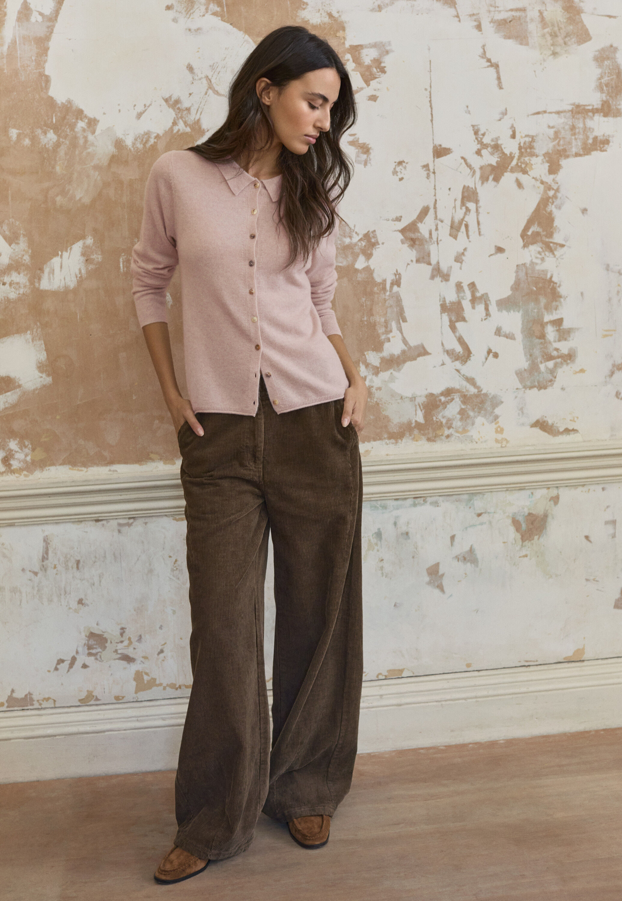 Cord dart-hem trousers