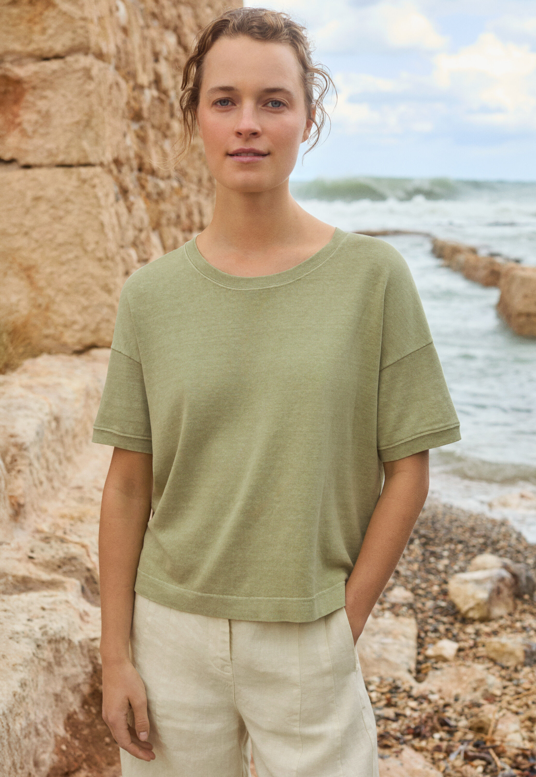 Button-shoulder top