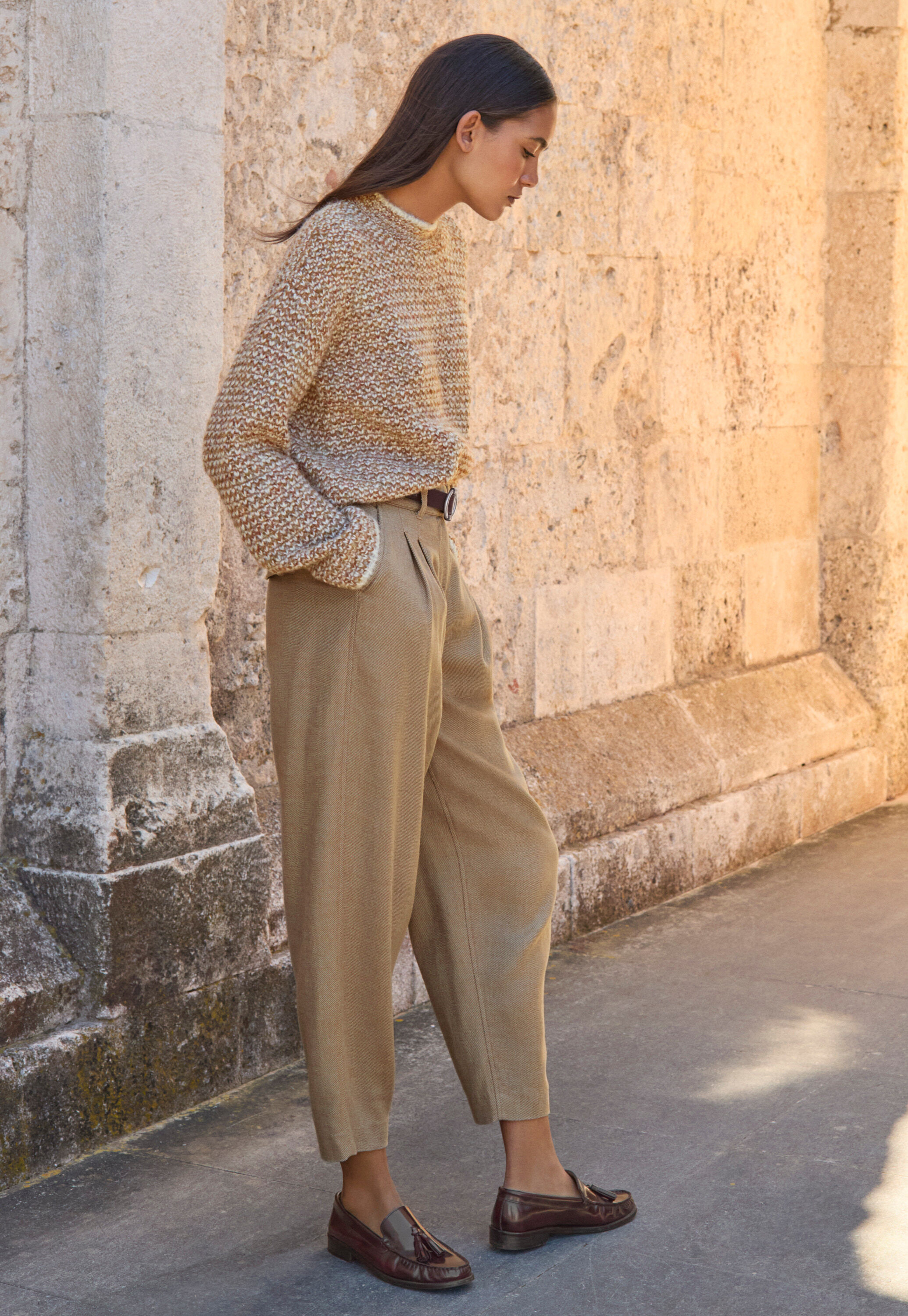 Tapered trousers, Camel grey, large