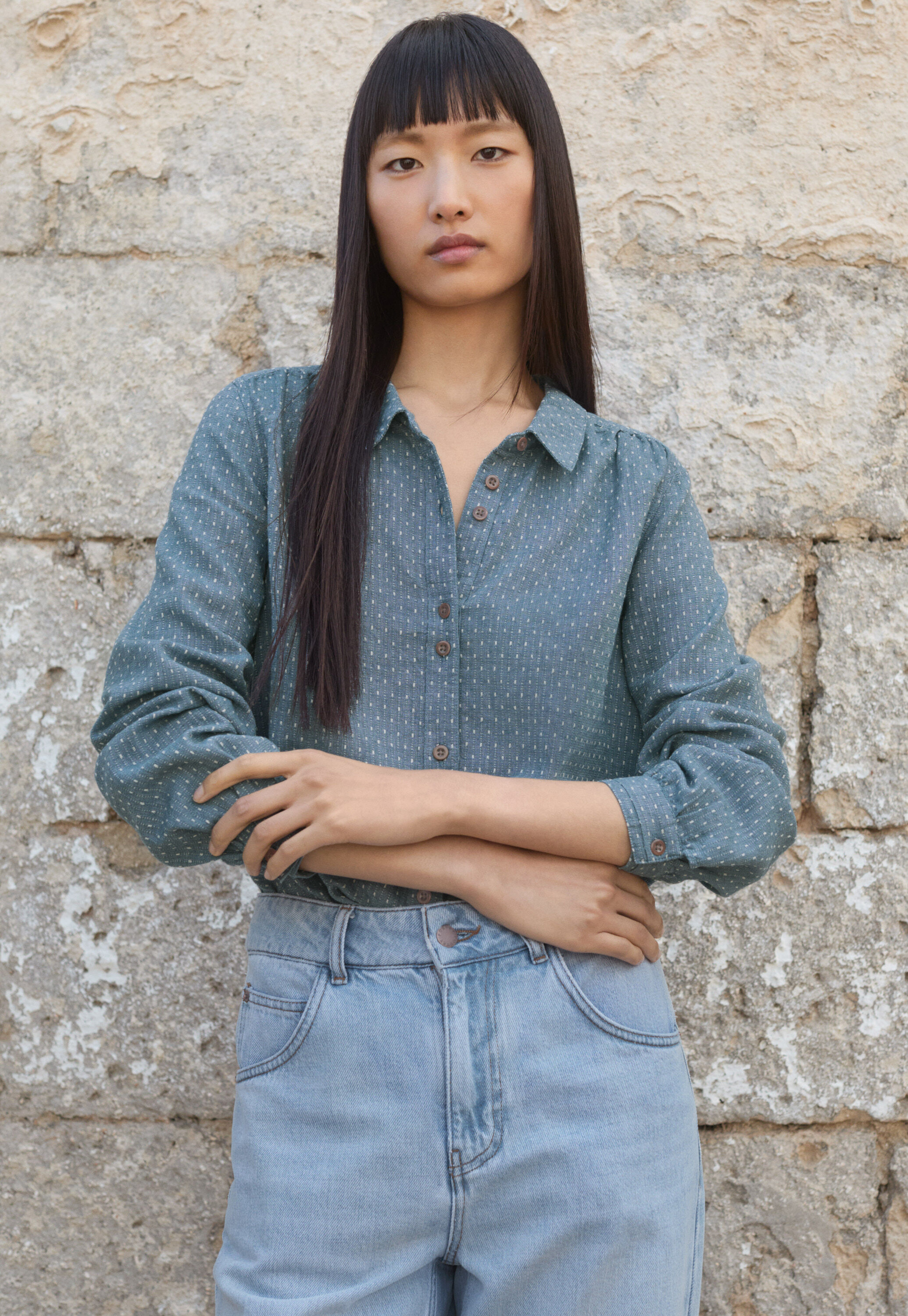 Dash-weave shirt, Pale denim, large