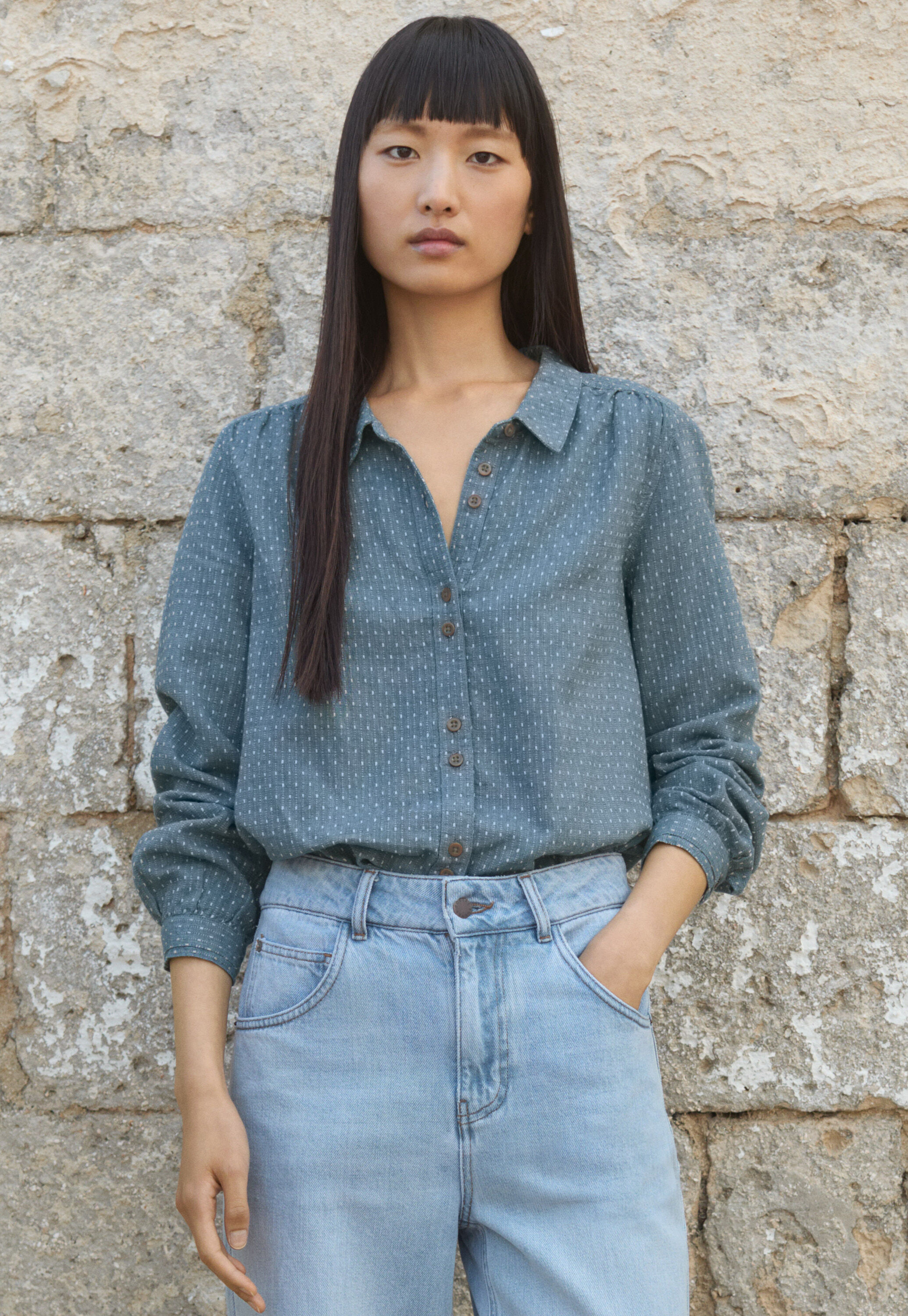 Dash-weave shirt, Pale denim, large