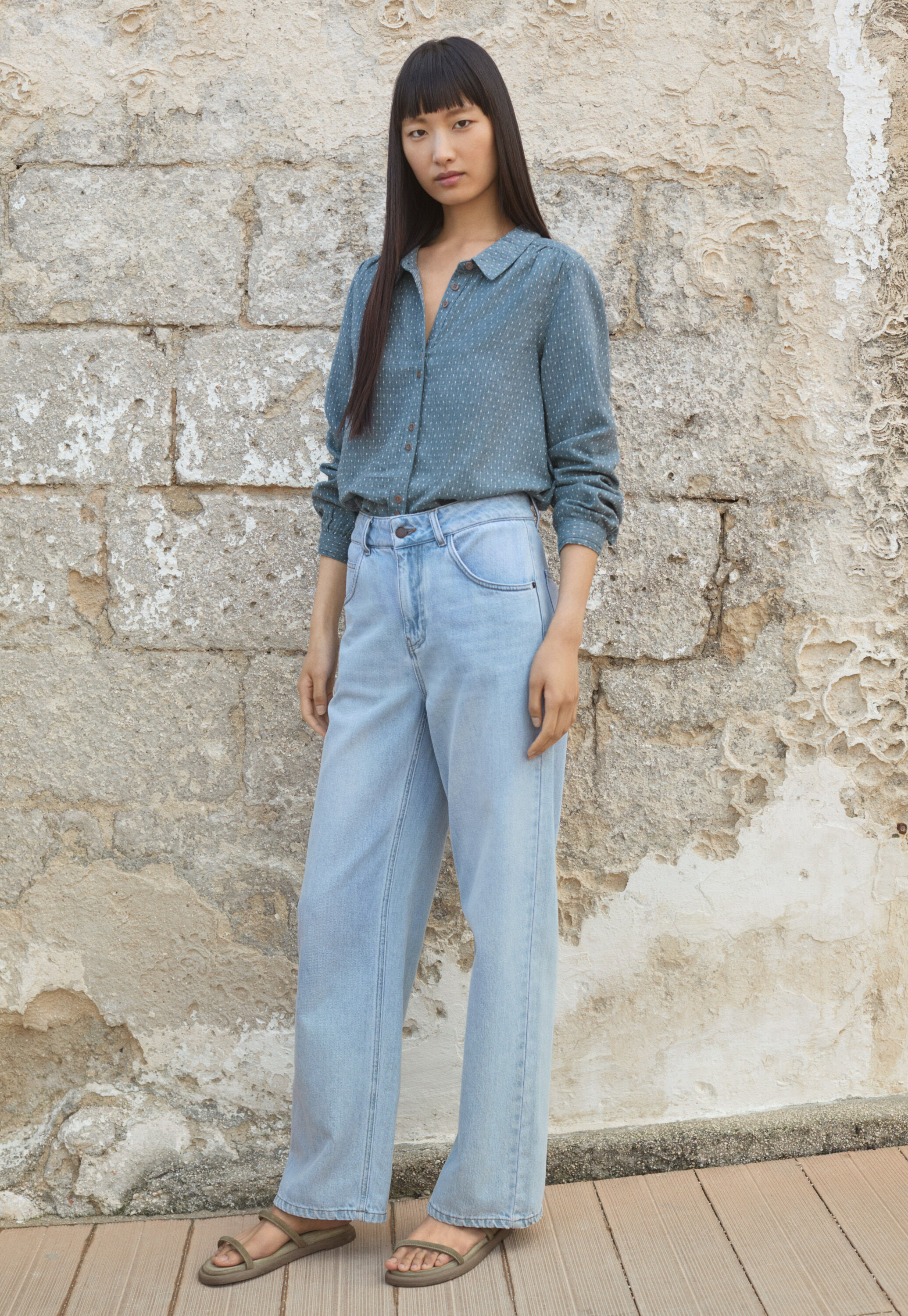 Dash-weave shirt, Pale denim, large