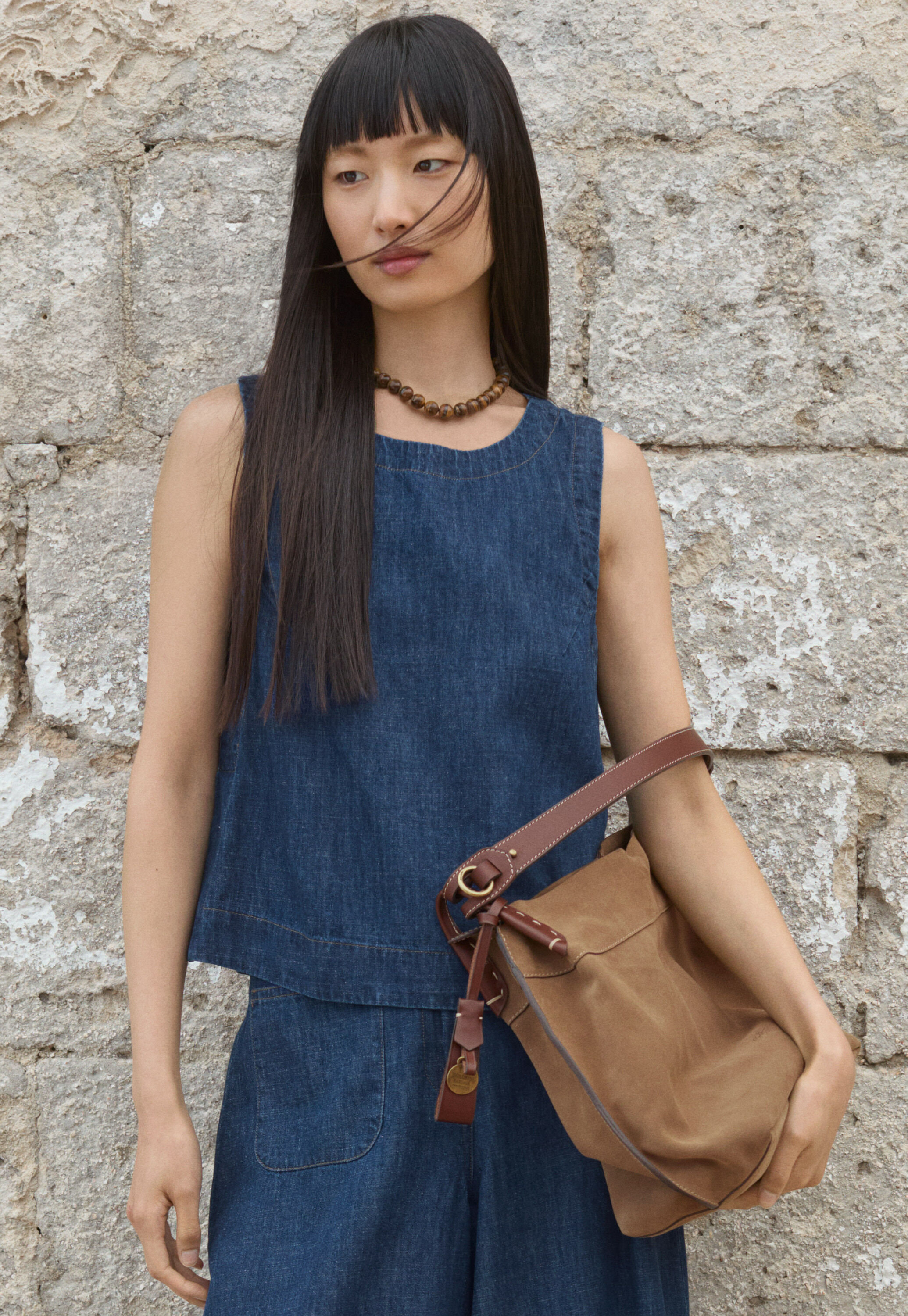 Indigo-dyed sleeveless top, Dark denim, large