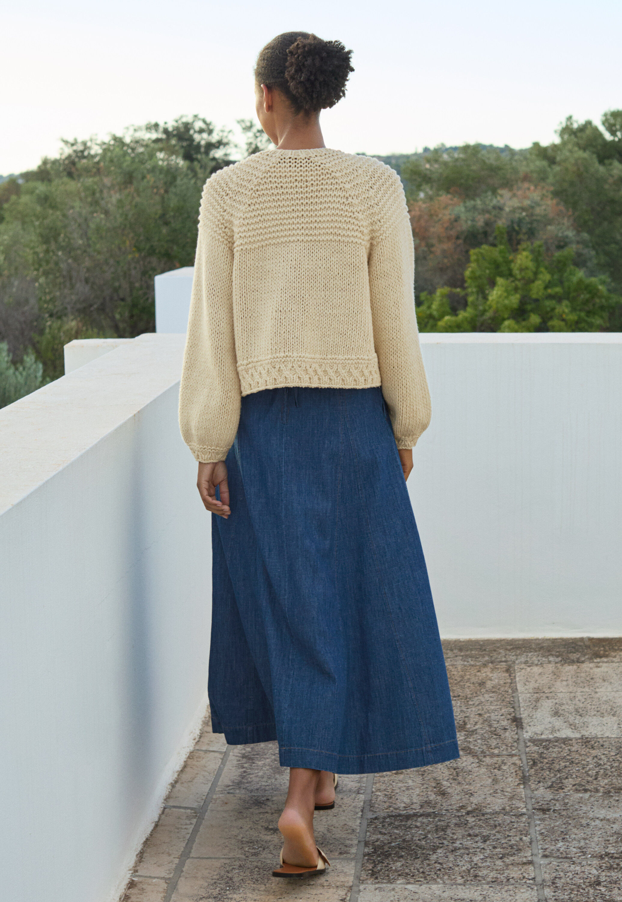 Indigo-dyed godet skirt, Dark denim, large