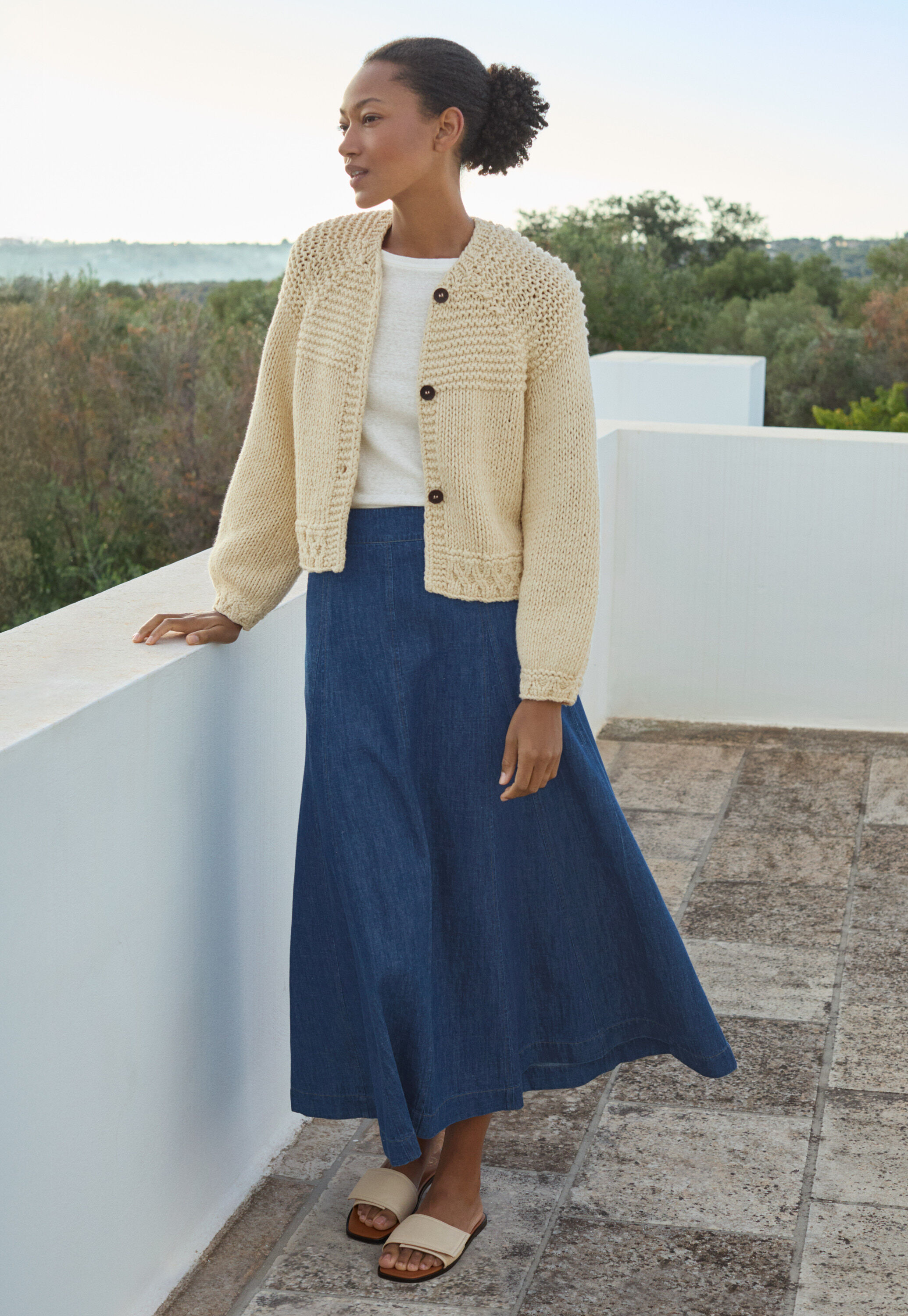 Indigo-dyed godet skirt, Dark denim, large