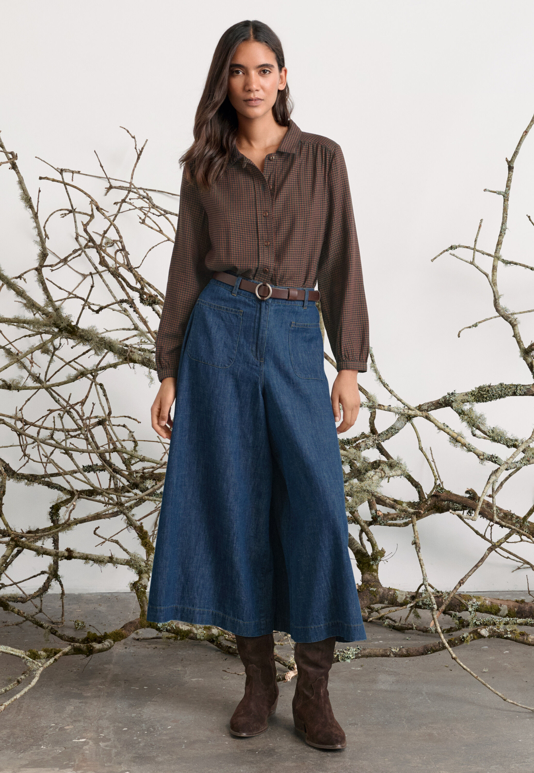 Indigo-dyed culottes, Dark denim, large