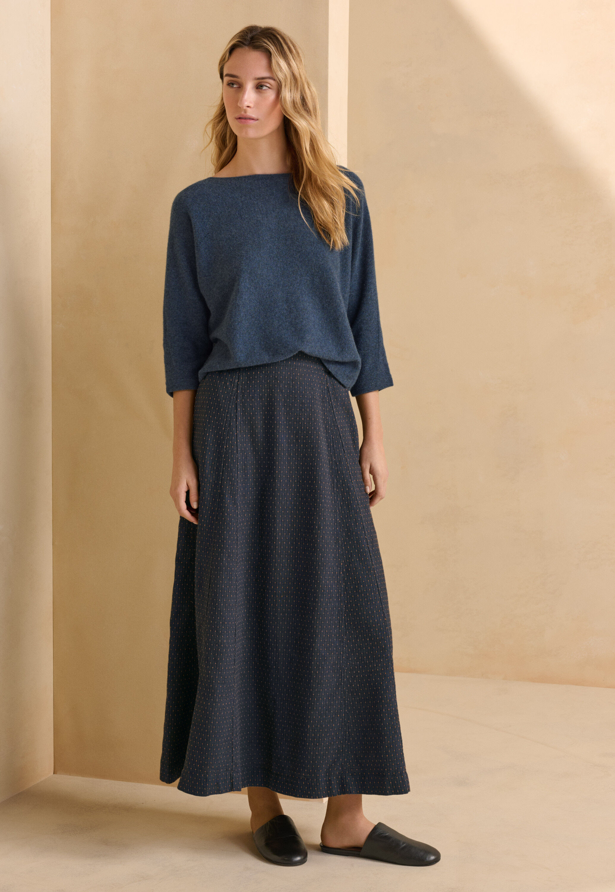Long godet skirt, Petrol rust, large