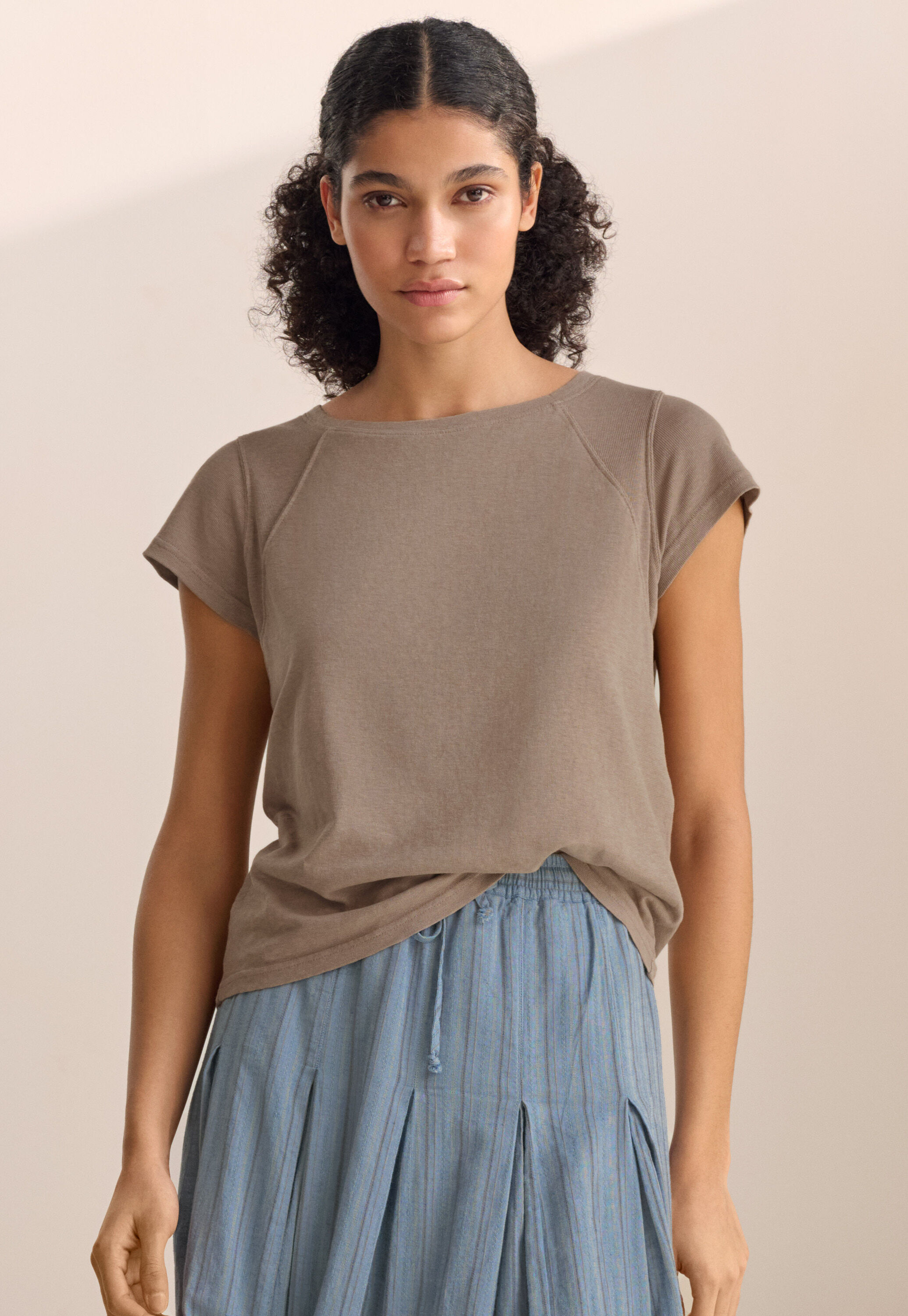 Raglan-sleeve top, Taupe, large